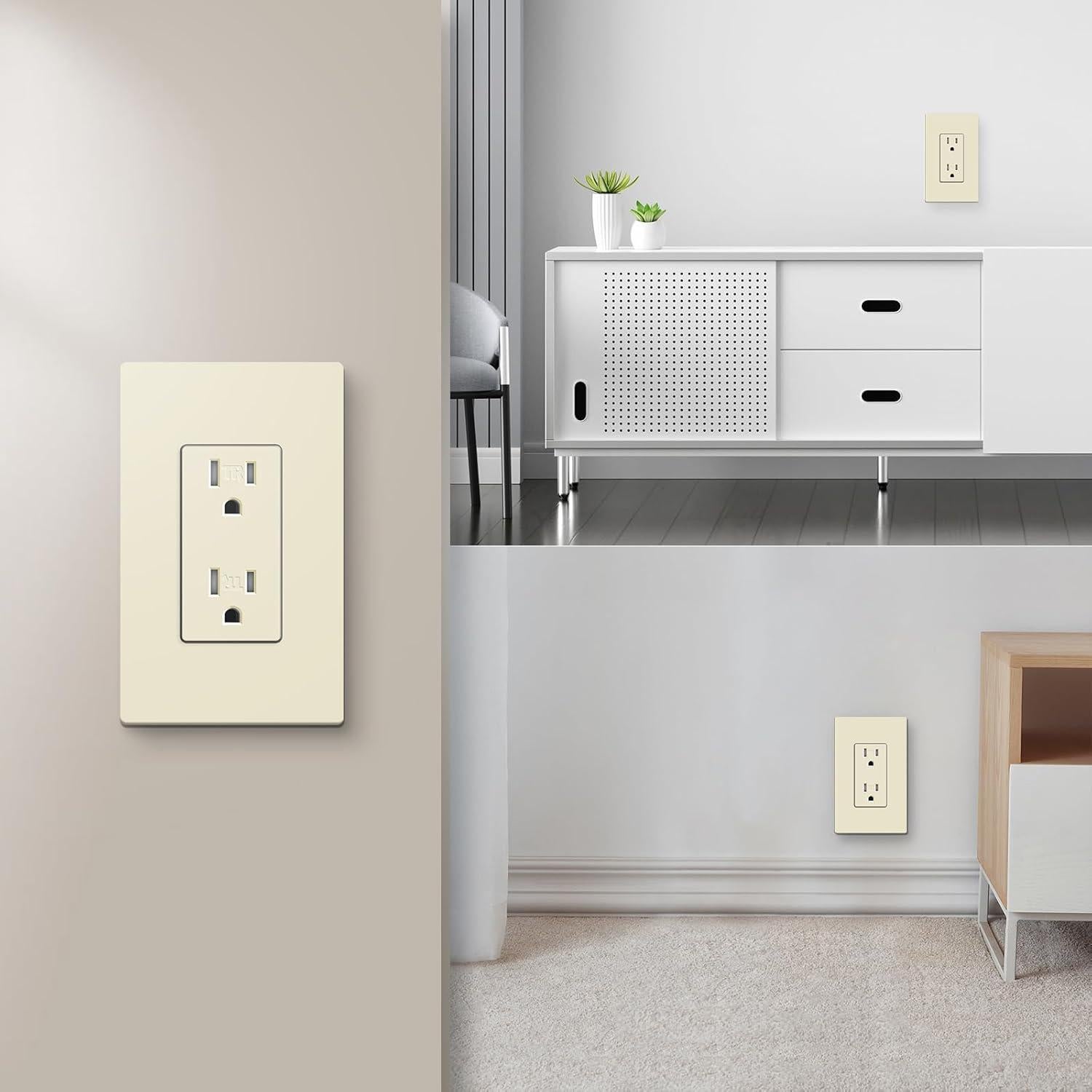 Toma de Corriente Dúplex TR 15A 125V Marfil Paquete de 10