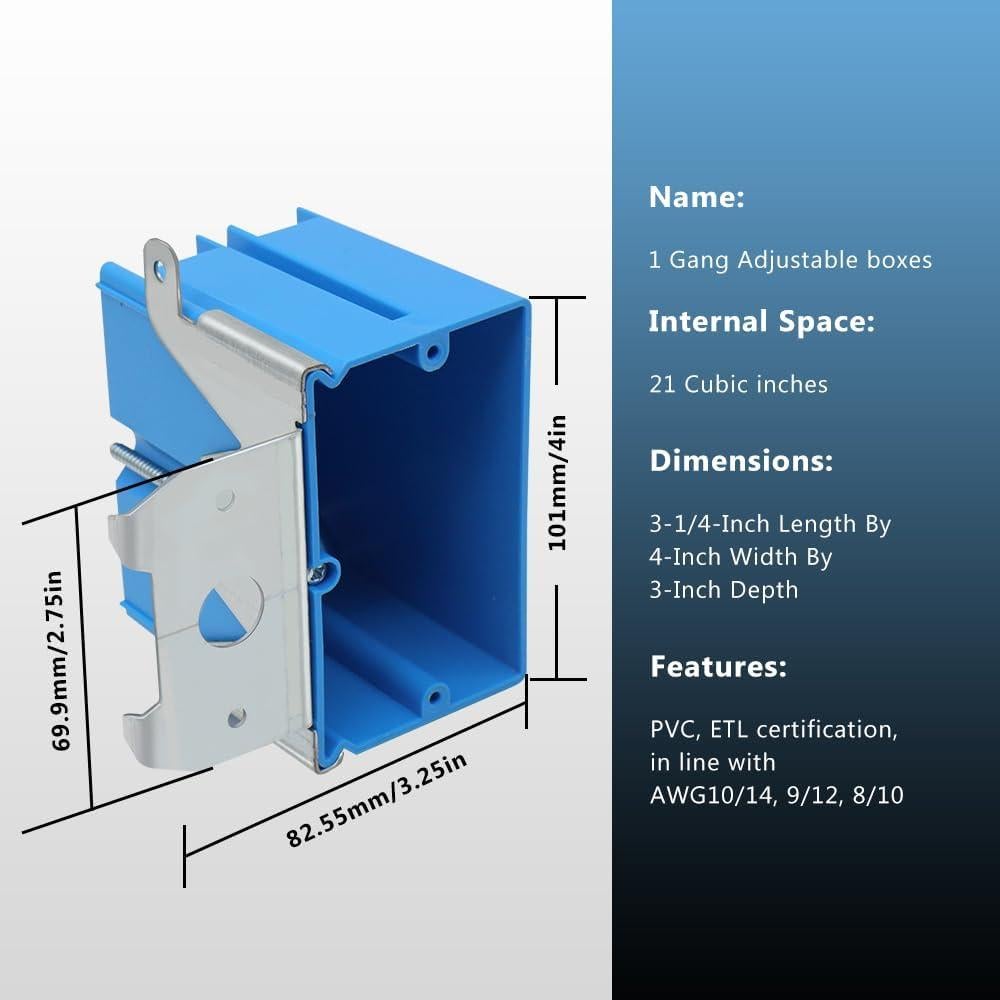 Caja de Salida Ajustable XGGYA 1 Gang Plástico 21 Pulgadas Cúbicas