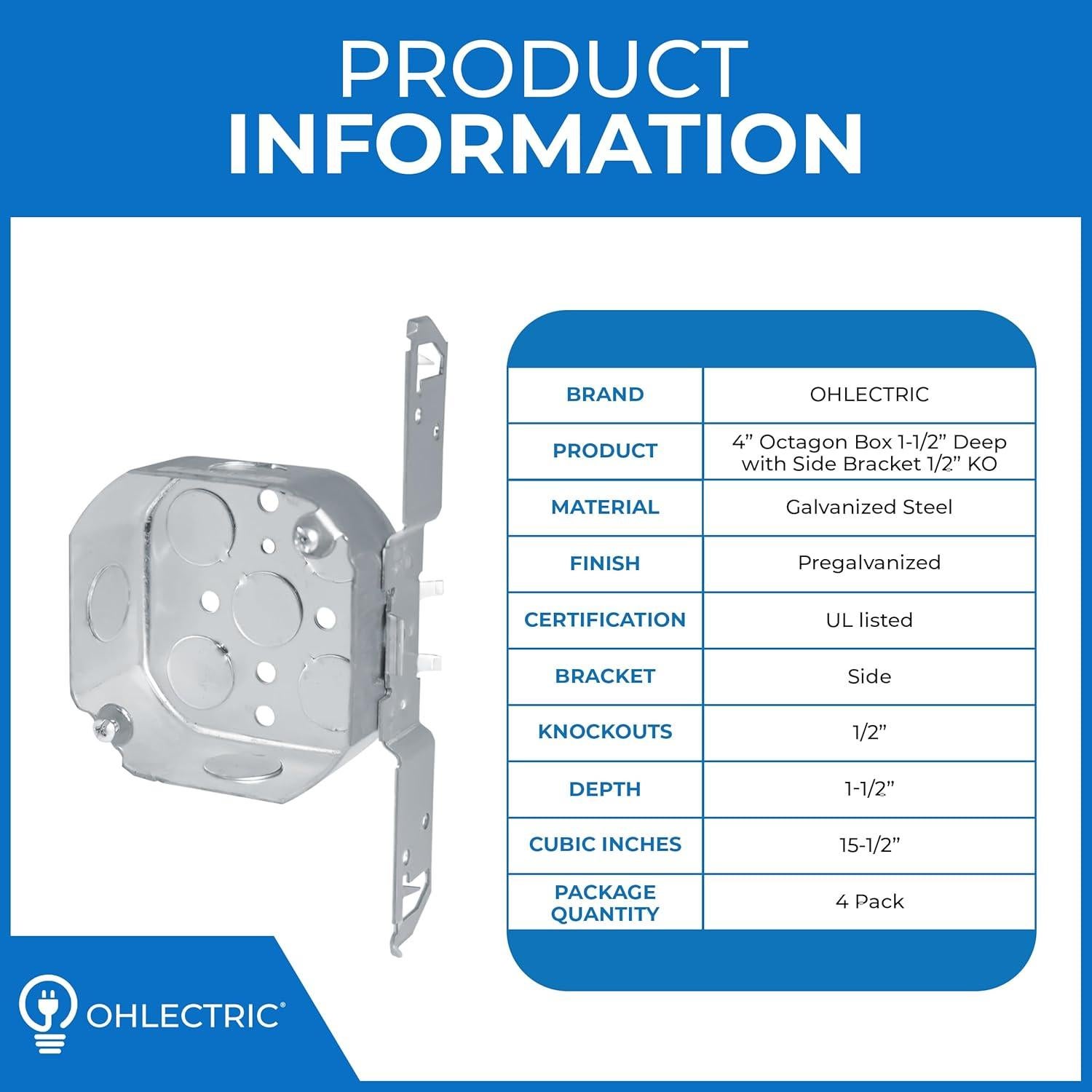 Caja Eléctrica Octagonal OHLECTRIC 10.16cm con Soporte Lateral