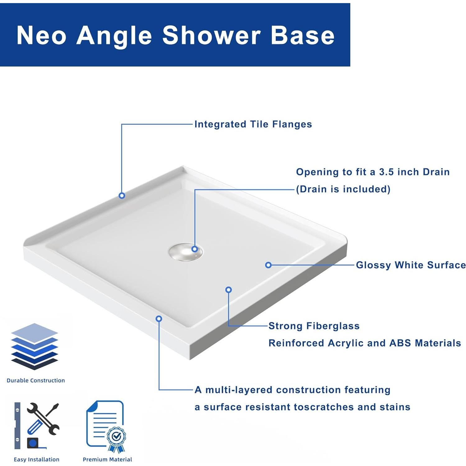 Base de Ducha 91.44 cm Doble Umbral Goodyo Blanco Brillante