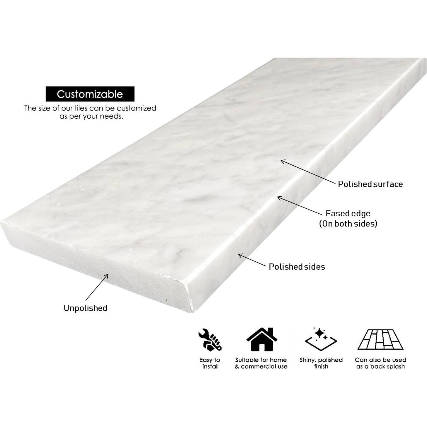 Umbral de Mármol Carrara Gris Claro Tenedos 15.24x152.4 cm