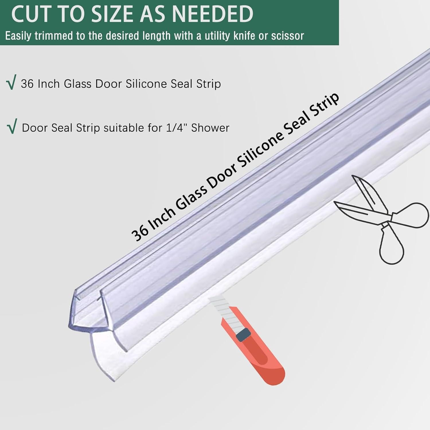 Paquete de 2 sellos inferiores ELYXIAN para puertas de ducha 6mm x 91.44cm