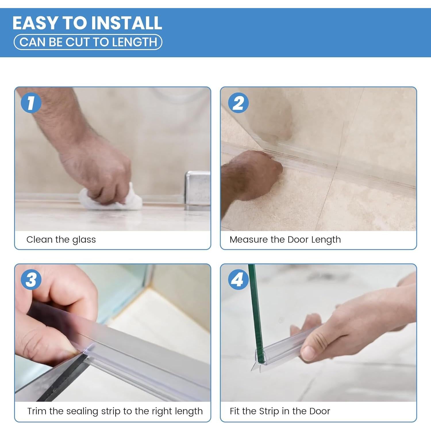 Paquete de 2 sellos inferiores ELYXIAN para puertas de ducha 6mm x 91.44cm