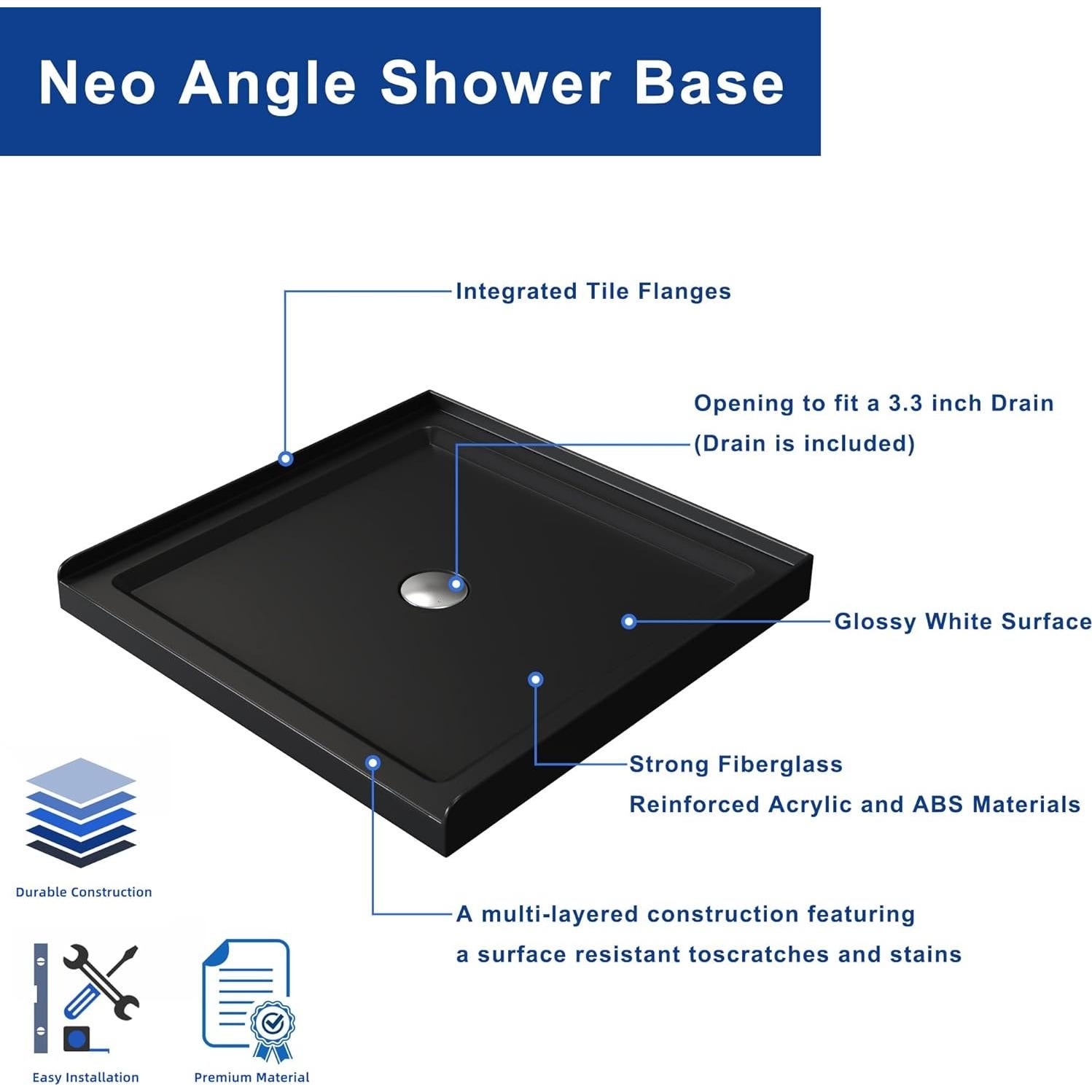 Base de Ducha Cuadrada Goodyo 91.44x91.44 cm Negro