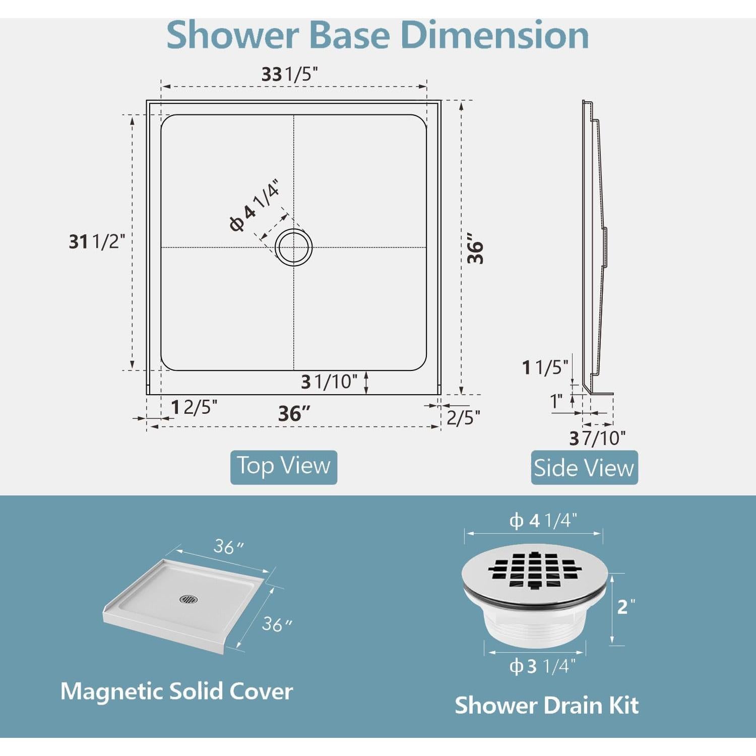Base de Ducha KPUY 91x91 cm Antideslizante Acrílico Blanco