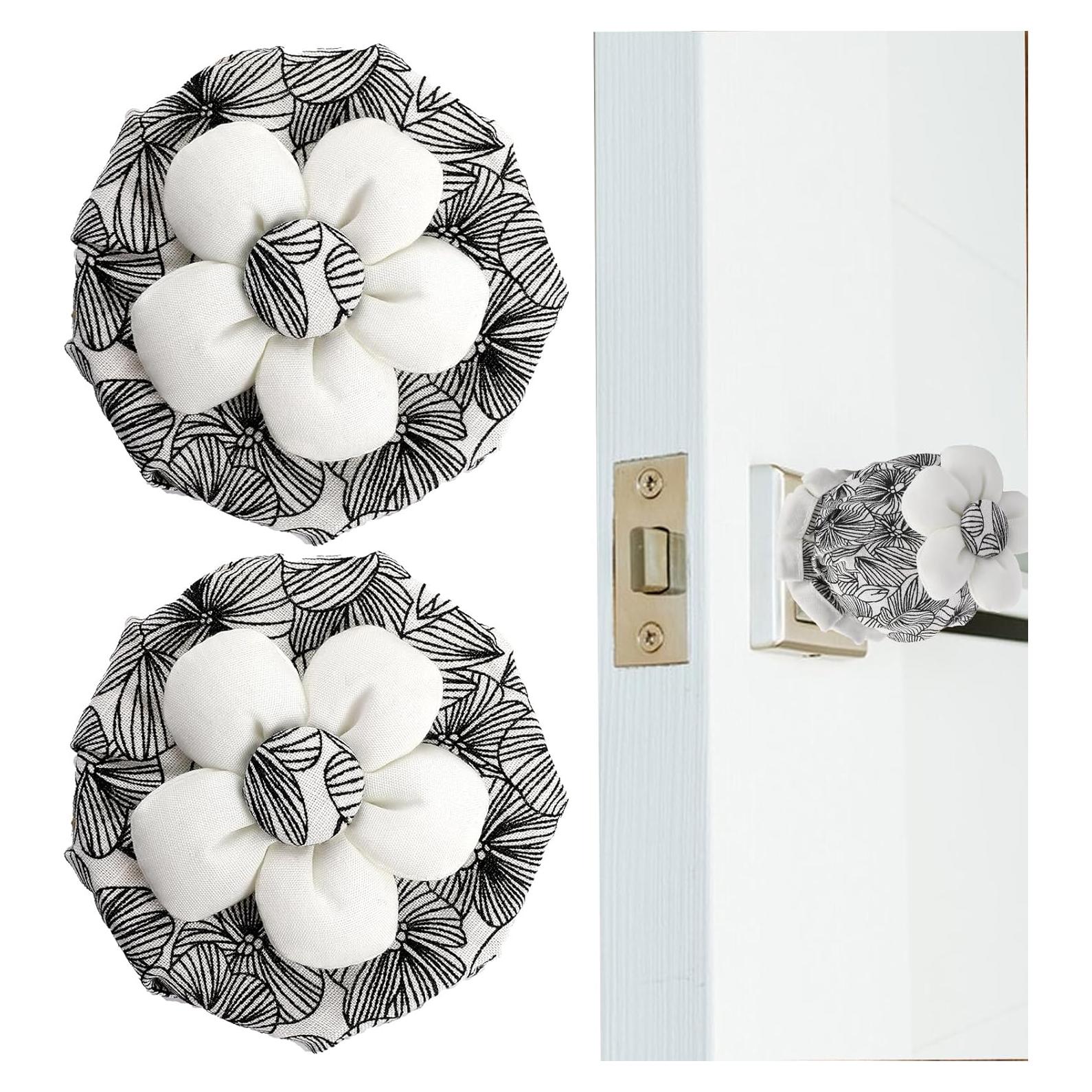 Cubierta de pomo de puerta FdcLixuvol 2 piezas floral negra 8.5 cm