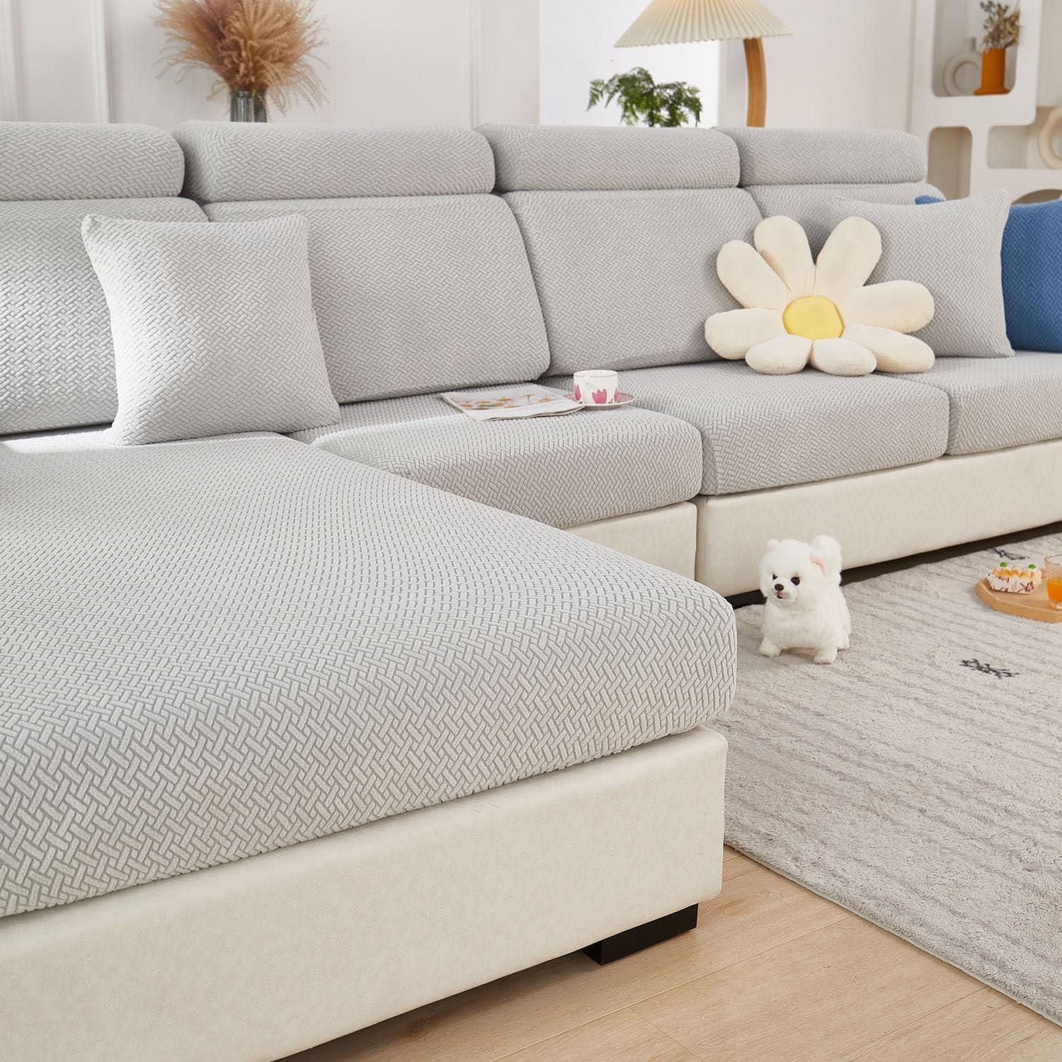 Magic Sofa Covers Couch Covers 2024 New Couch Cushion Covers Universal Sofa Covers Washable Stretch Slipcovers for Sectional Sofa (Texture Light Gray,Large Single Seat Cover)