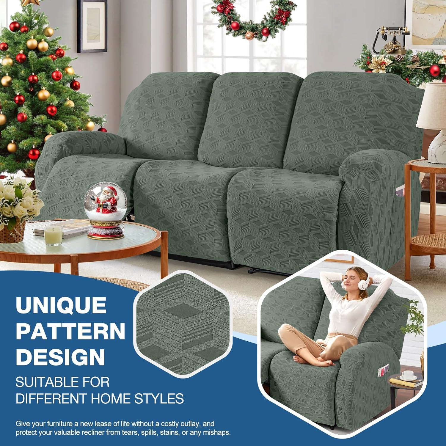 Funda de Sofá Recliner TAOCOCO 3 Asientos Jacquard Verde Frijol