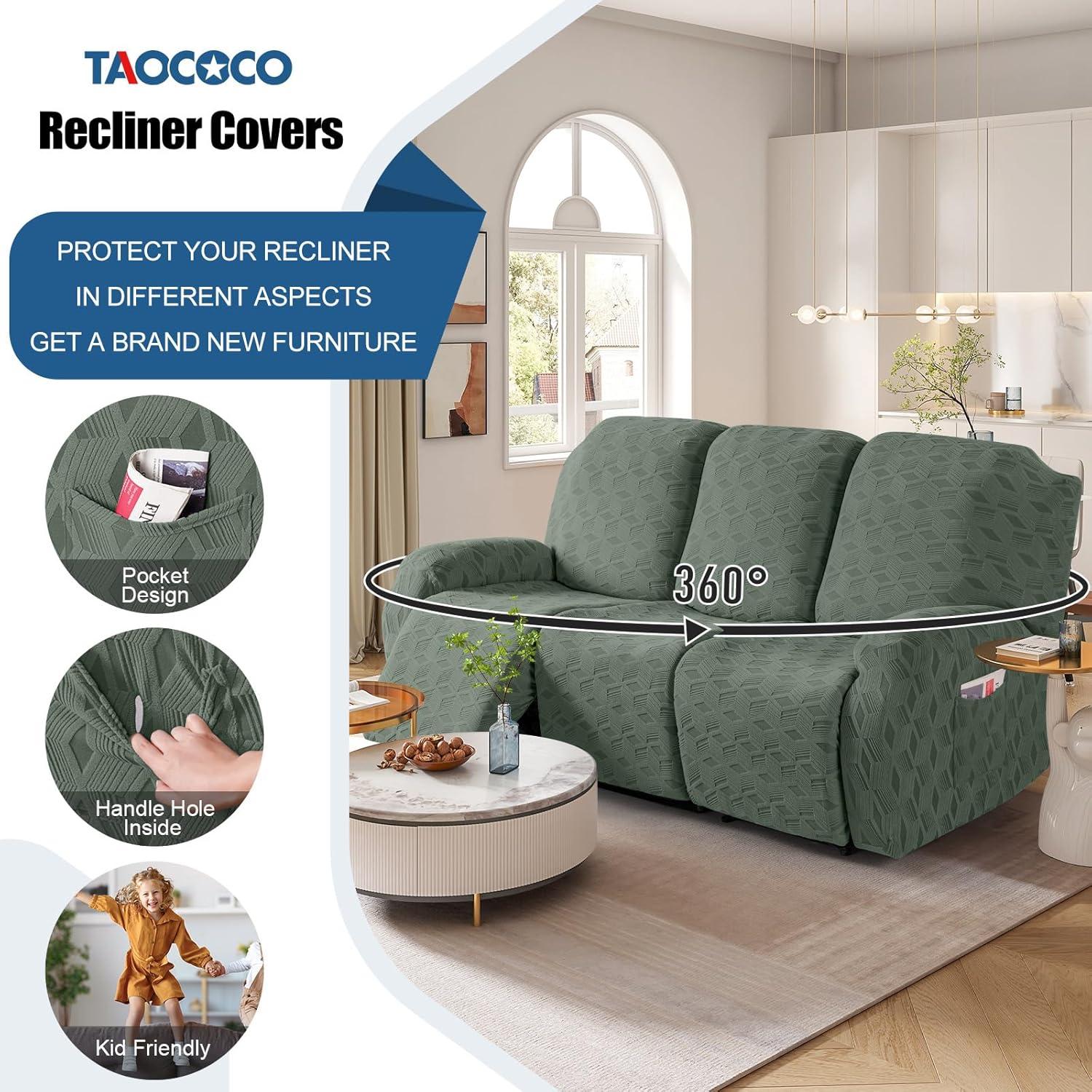 Funda de Sofá Recliner TAOCOCO 3 Asientos Jacquard Verde Frijol