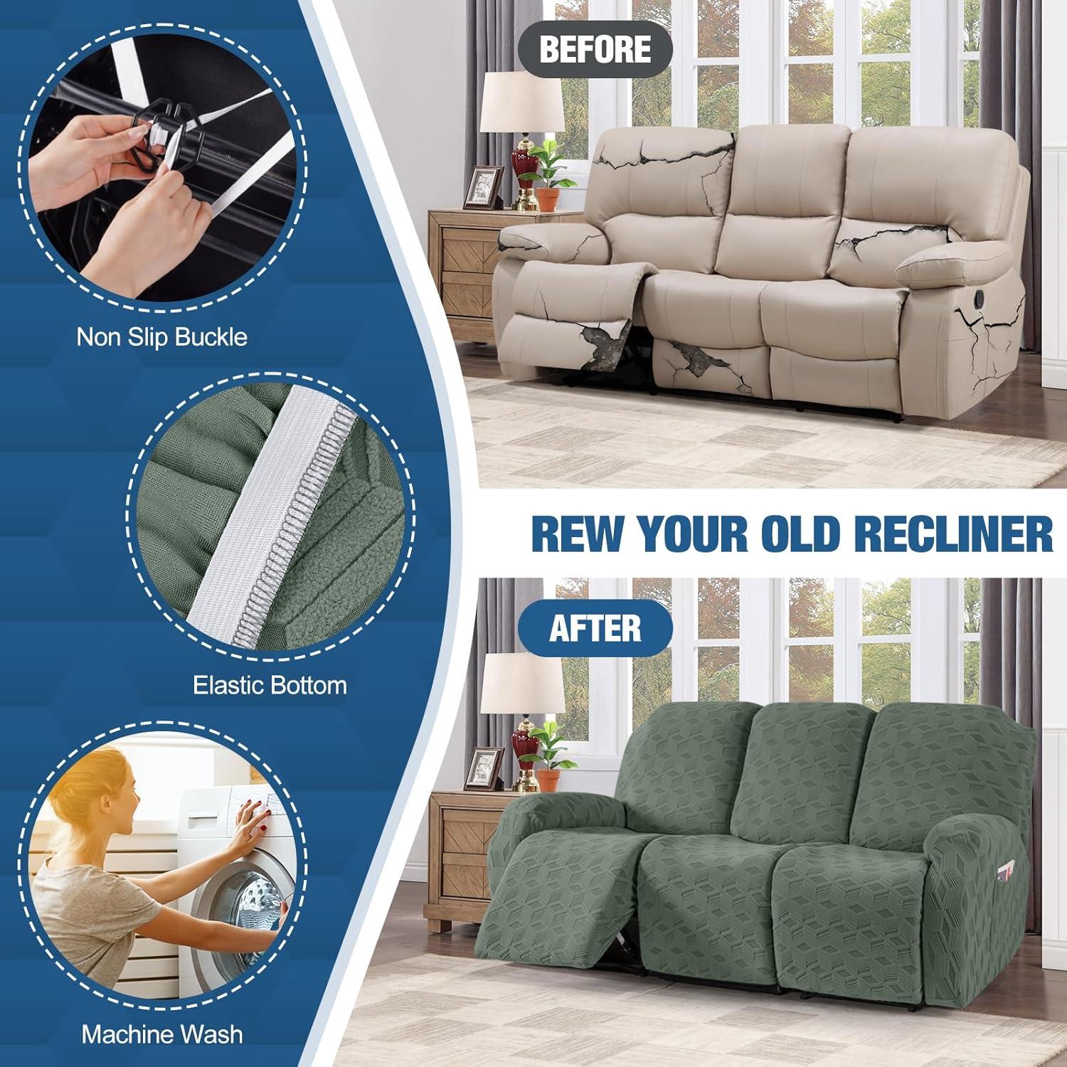 Funda de Sofá Recliner TAOCOCO 3 Asientos Jacquard Verde Frijol