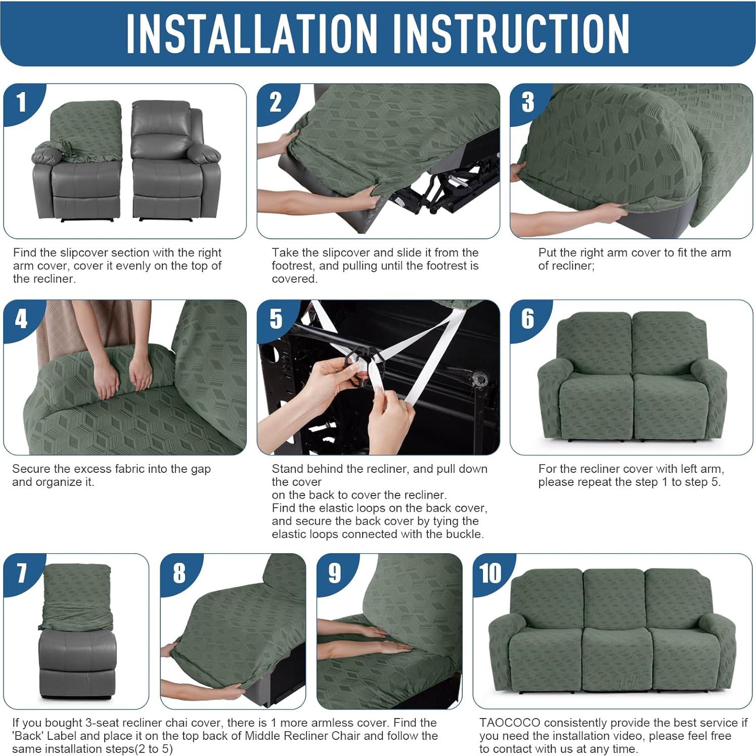 Funda de Sofá Recliner TAOCOCO 3 Asientos Jacquard Verde Frijol