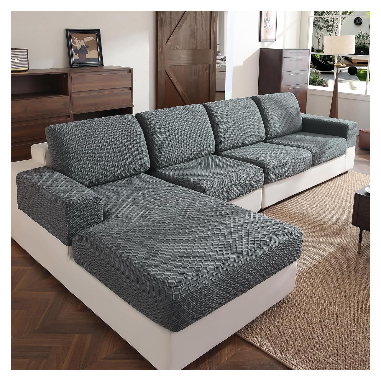Couch Cover, Stretch Sofa Cover, Soft Seat Cushion Covers Washable, Sectional L Shape Sofa Slipcover, Wear Stain Resistant Pet Friendly Furniture Protector for Home(1 Back Cover, Dark Gray)
