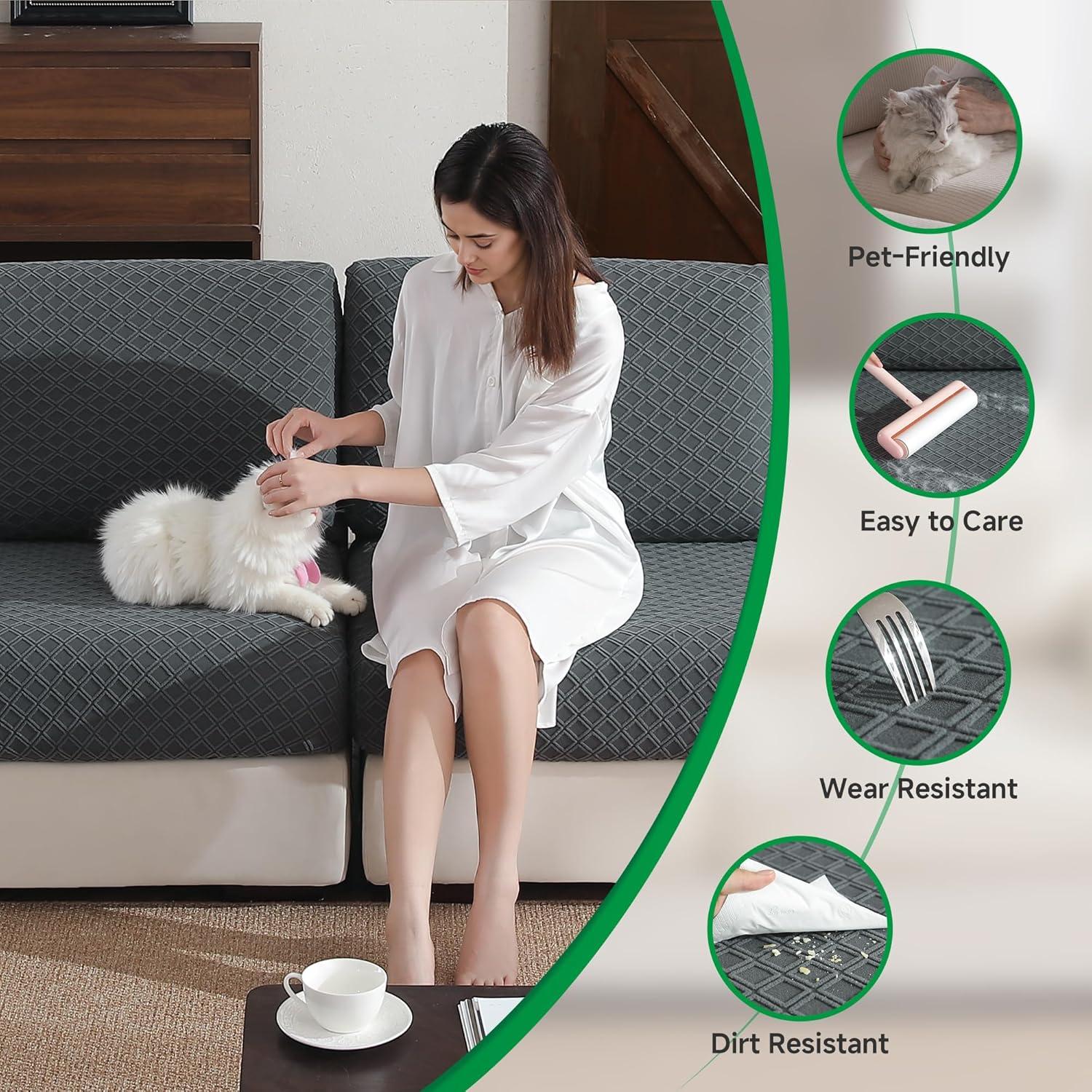 Couch Cover, Stretch Sofa Cover, Soft Seat Cushion Covers Washable, Sectional L Shape Sofa Slipcover, Wear Stain Resistant Pet Friendly Furniture Protector for Home(1 Back Cover, Dark Gray)