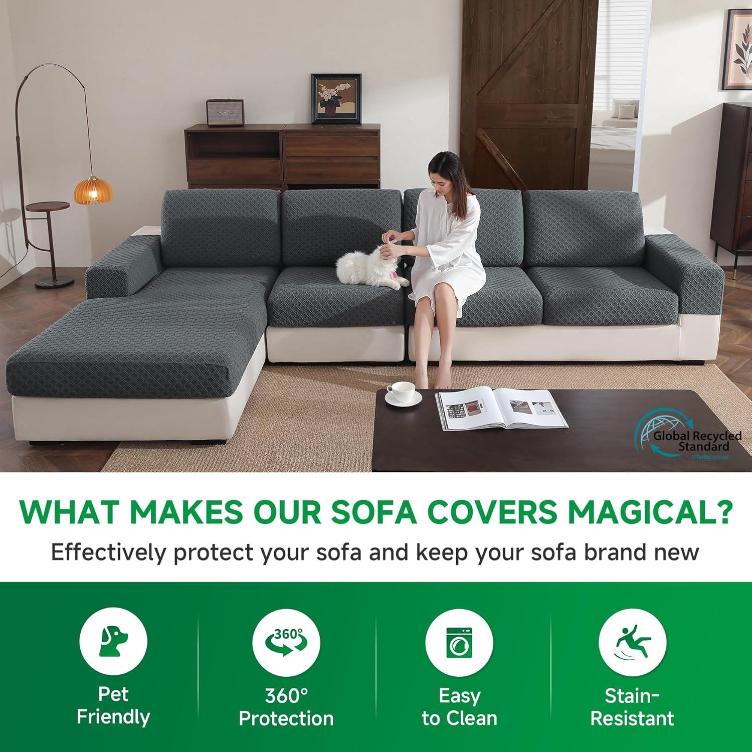 Couch Cover, Stretch Sofa Cover, Soft Seat Cushion Covers Washable, Sectional L Shape Sofa Slipcover, Wear Stain Resistant Pet Friendly Furniture Protector for Home(1 Back Cover, Dark Gray)