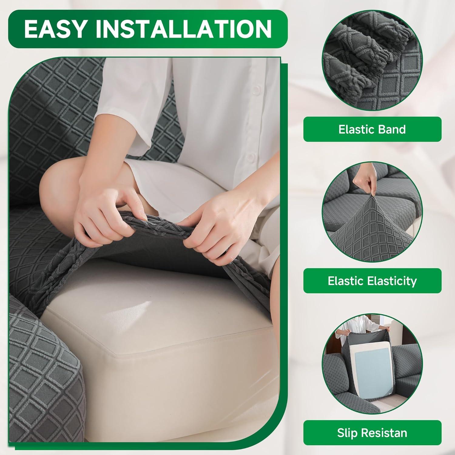 Couch Cover, Stretch Sofa Cover, Soft Seat Cushion Covers Washable, Sectional L Shape Sofa Slipcover, Wear Stain Resistant Pet Friendly Furniture Protector for Home(1 Back Cover, Dark Gray)