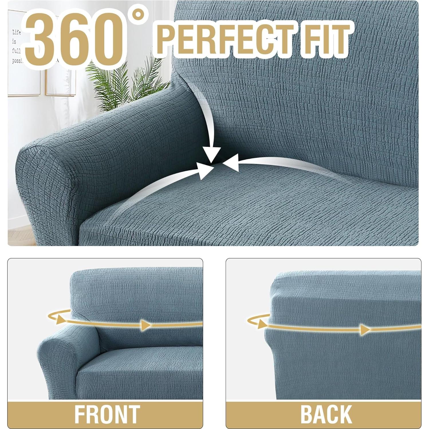 Funda de Sofá Jacquard H.VERSAILTEX Impermeable 1 Pieza Azul Piedra