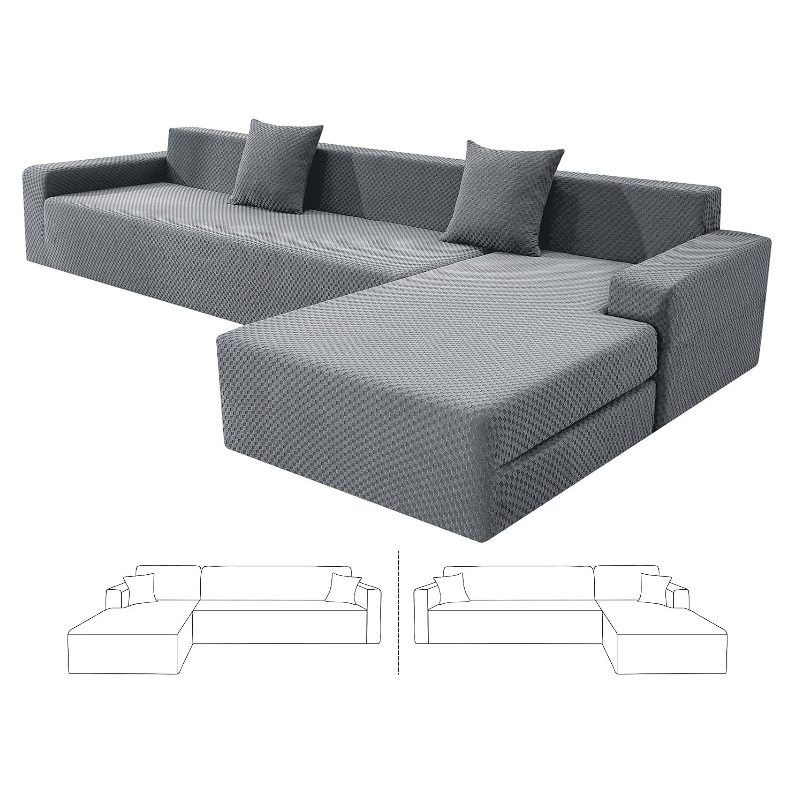 Fundas de Sofá Seccional ZNSAYOTX Jacquard Elástico 2 Pcs Gris Claro