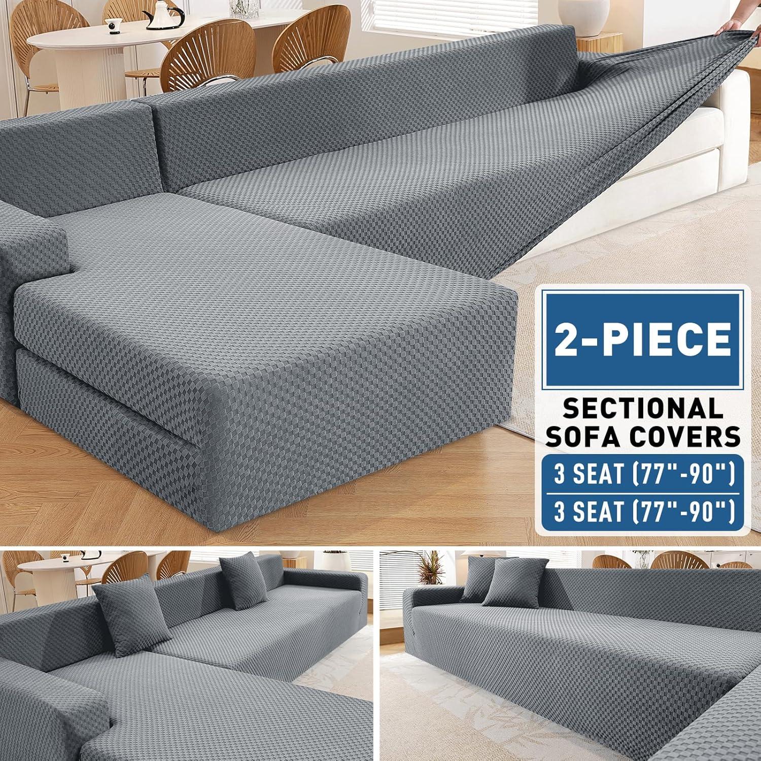 Fundas de Sofá Seccional ZNSAYOTX Jacquard Elástico 2 Pcs Gris Claro