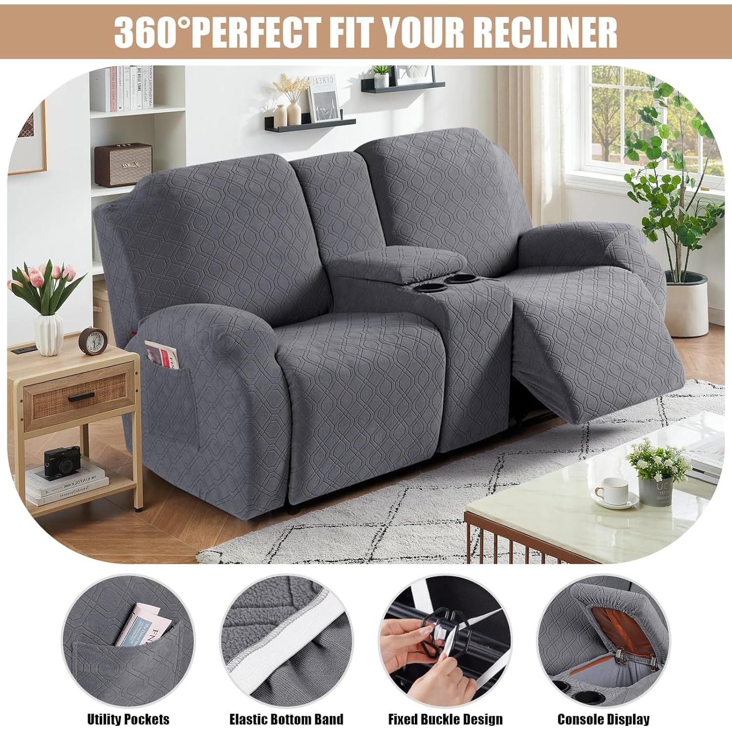 Funda de Loveseat Reclinable VANSOFY 2 Asientos Consola Gris