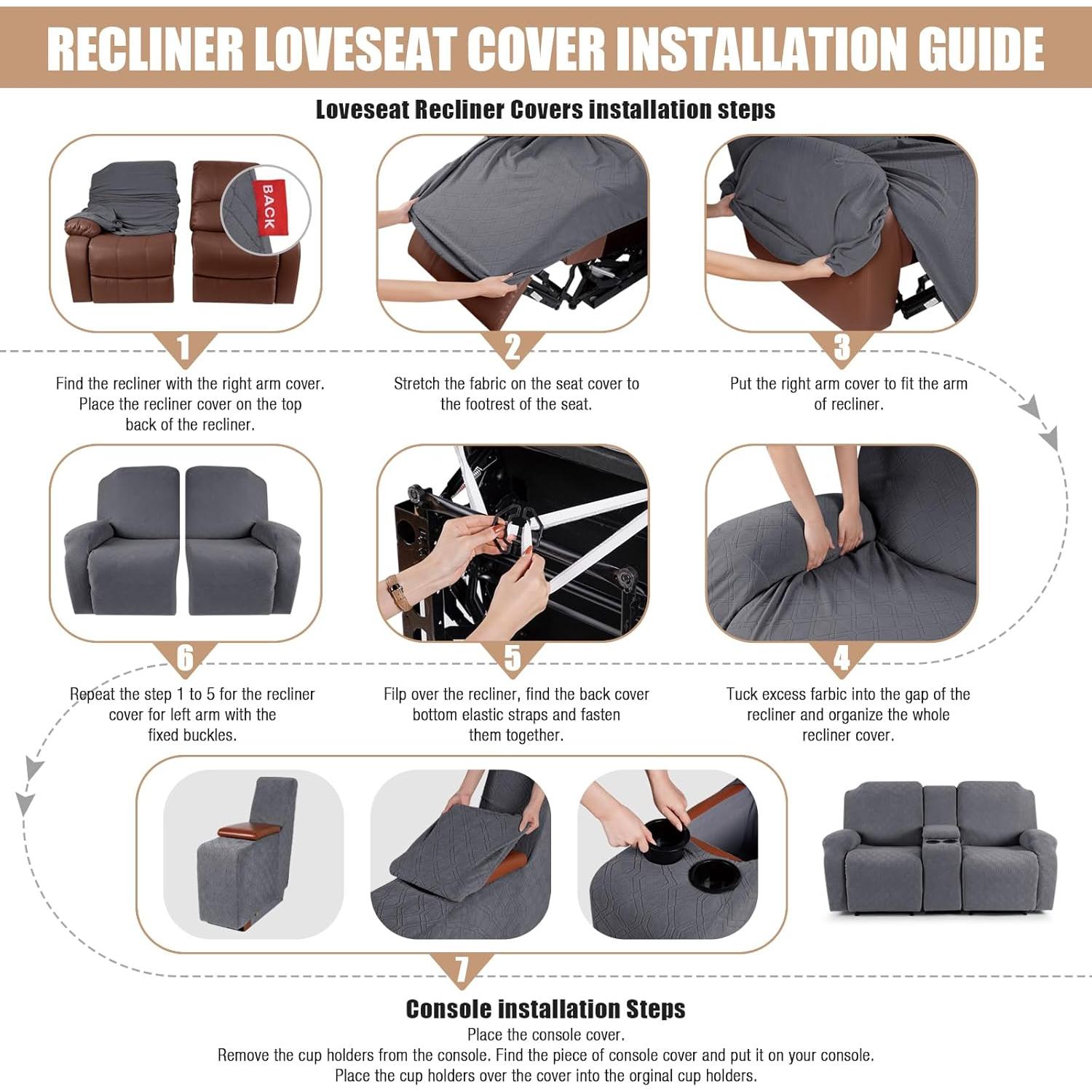 Funda de Loveseat Reclinable VANSOFY 2 Asientos Consola Gris