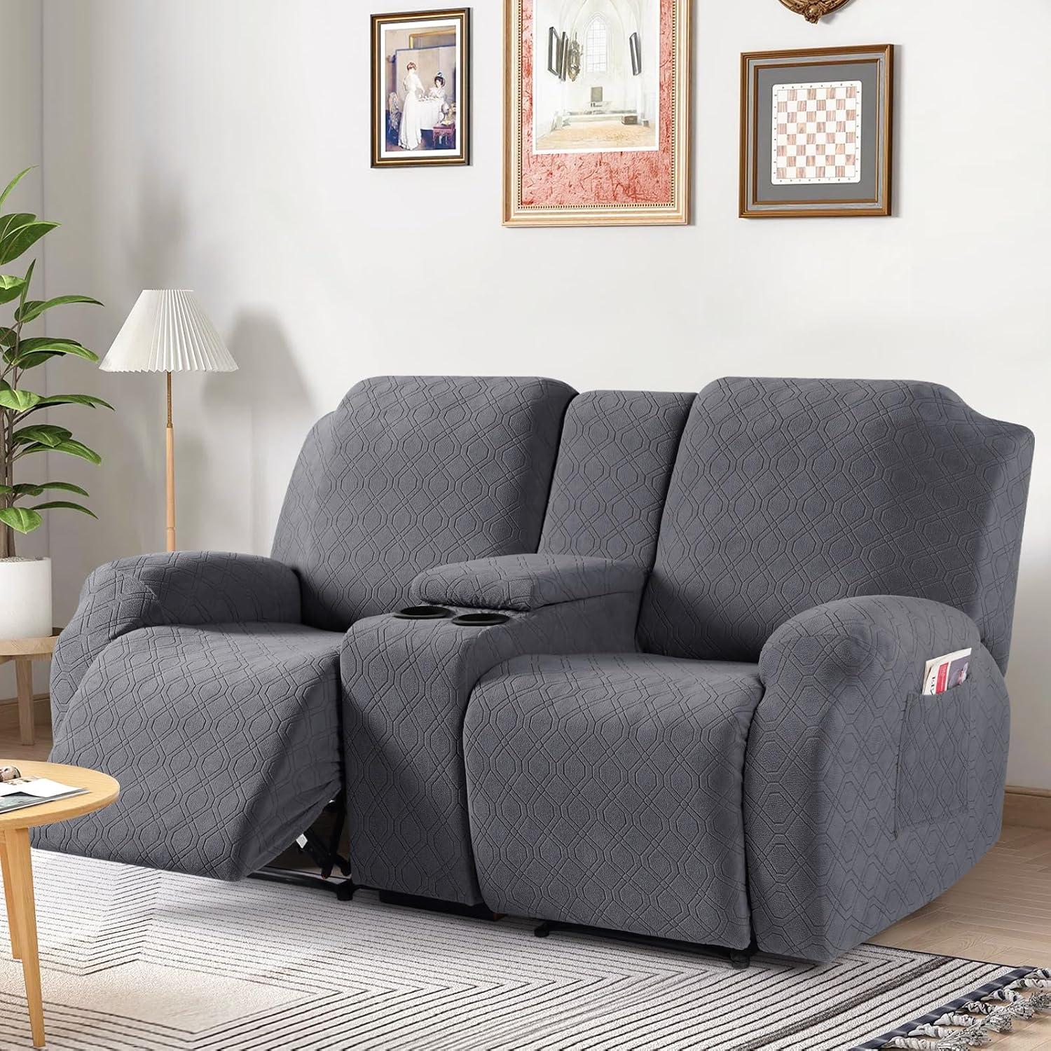 Funda de Loveseat Reclinable VANSOFY 2 Asientos Consola Gris