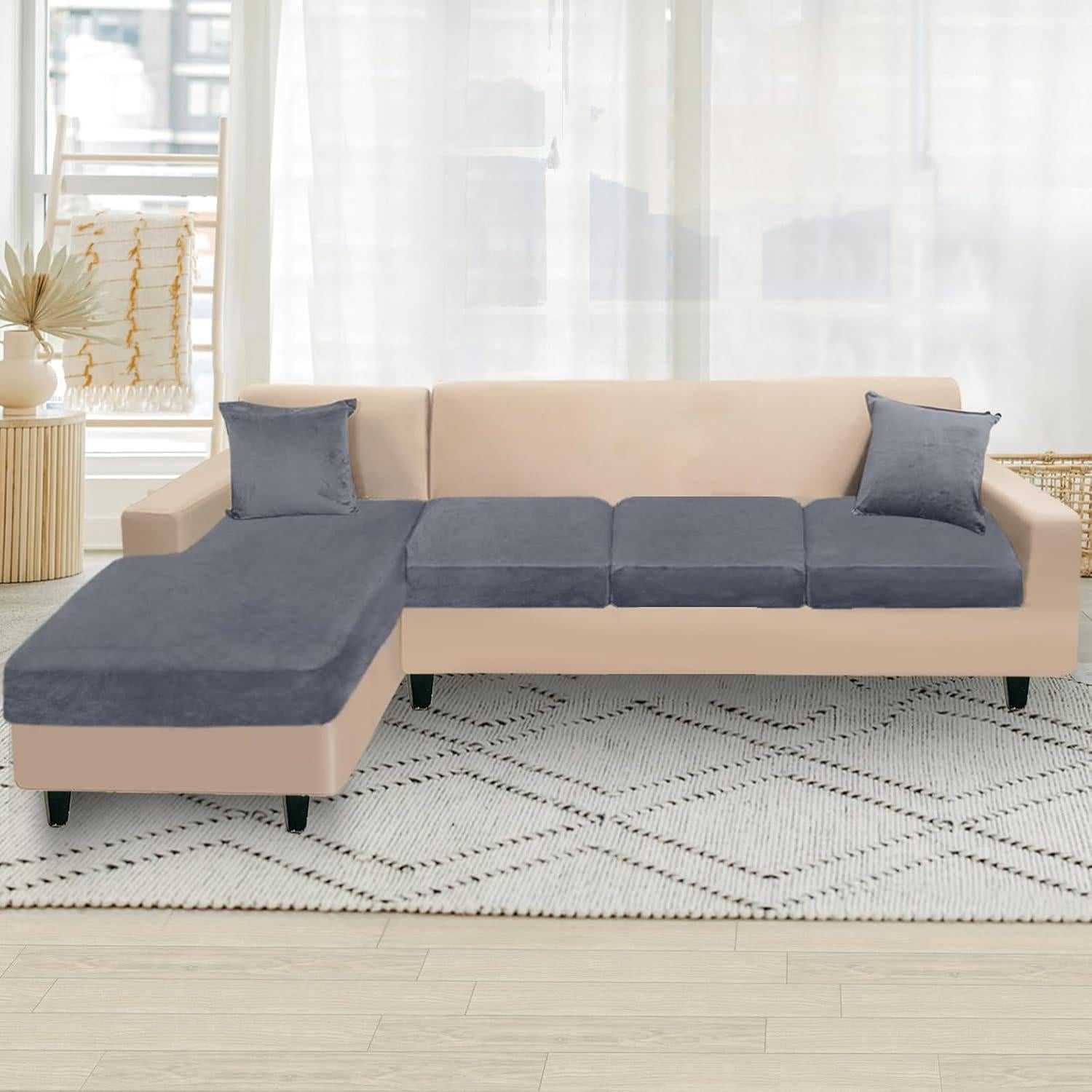 Funda de Sofá Seccional NAISI 4 Piezas Terciopelo Gris Oscuro