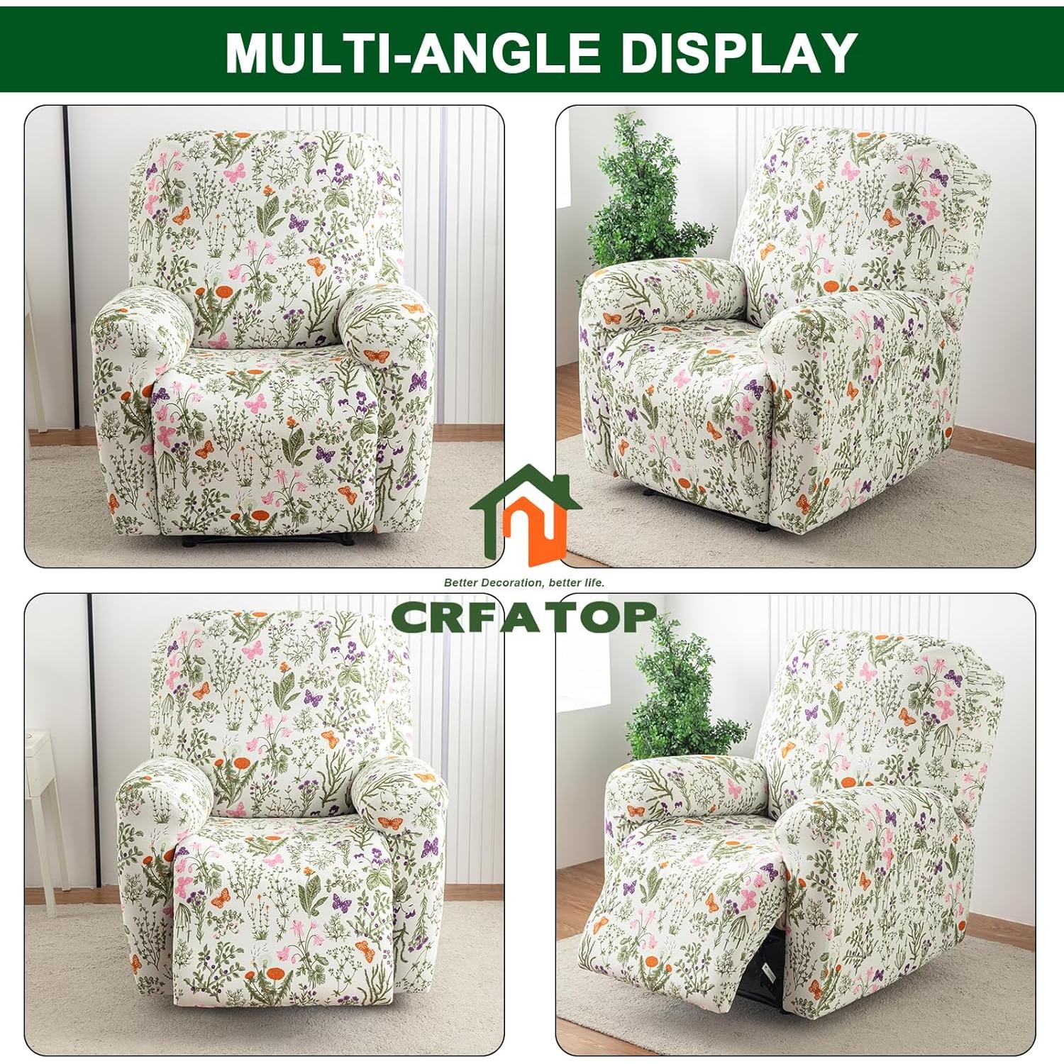 Funda Reclinable CRFATOP 4 Piezas Antideslizante Floral 1 Plaza