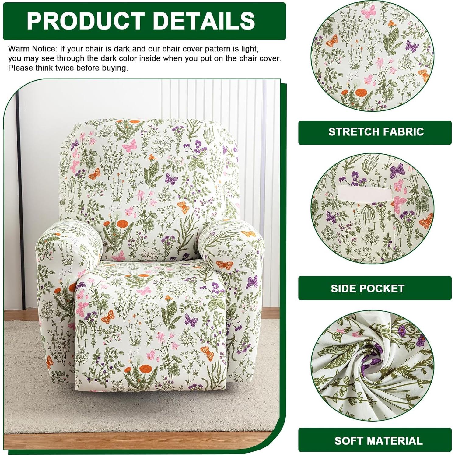 Funda Reclinable CRFATOP 4 Piezas Antideslizante Floral 1 Plaza