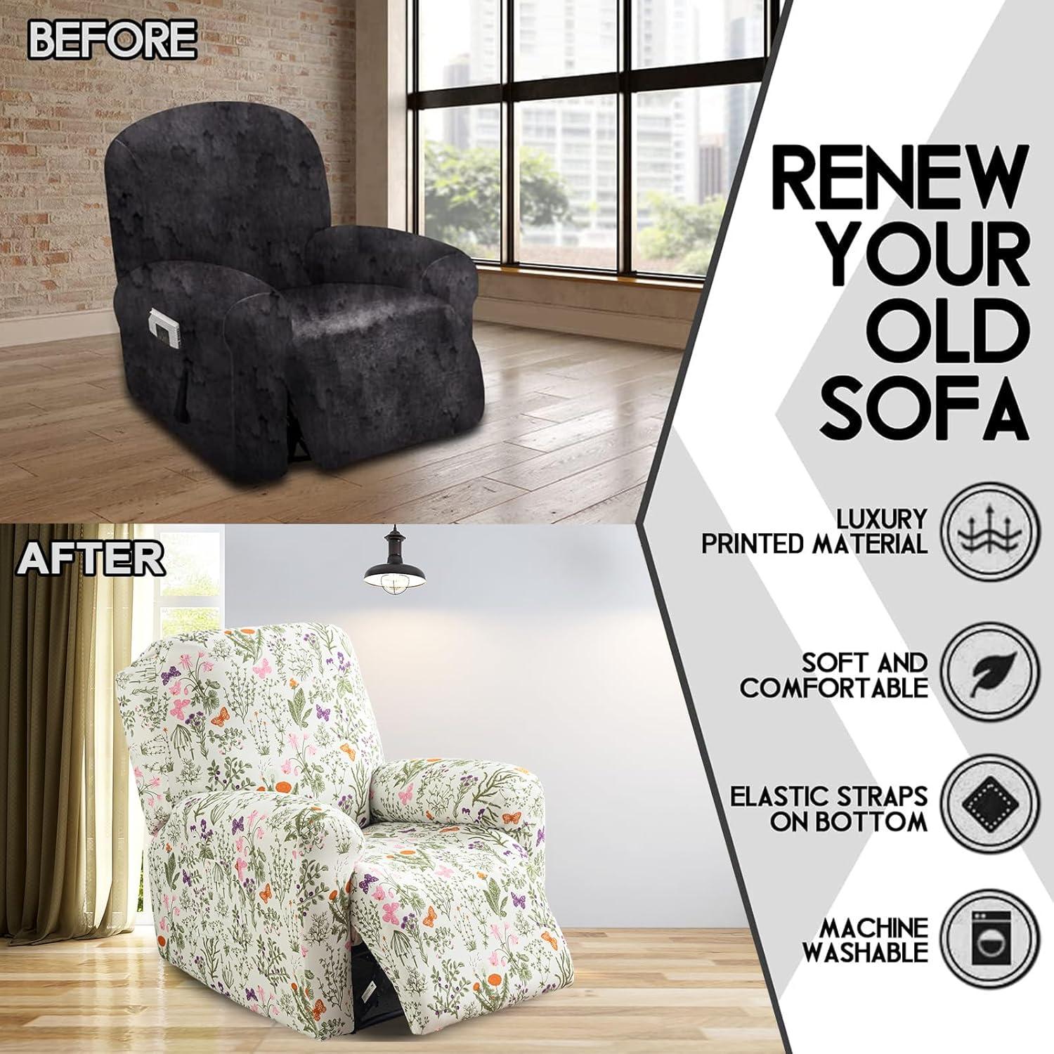 Funda Reclinable CRFATOP 4 Piezas Antideslizante Floral 1 Plaza