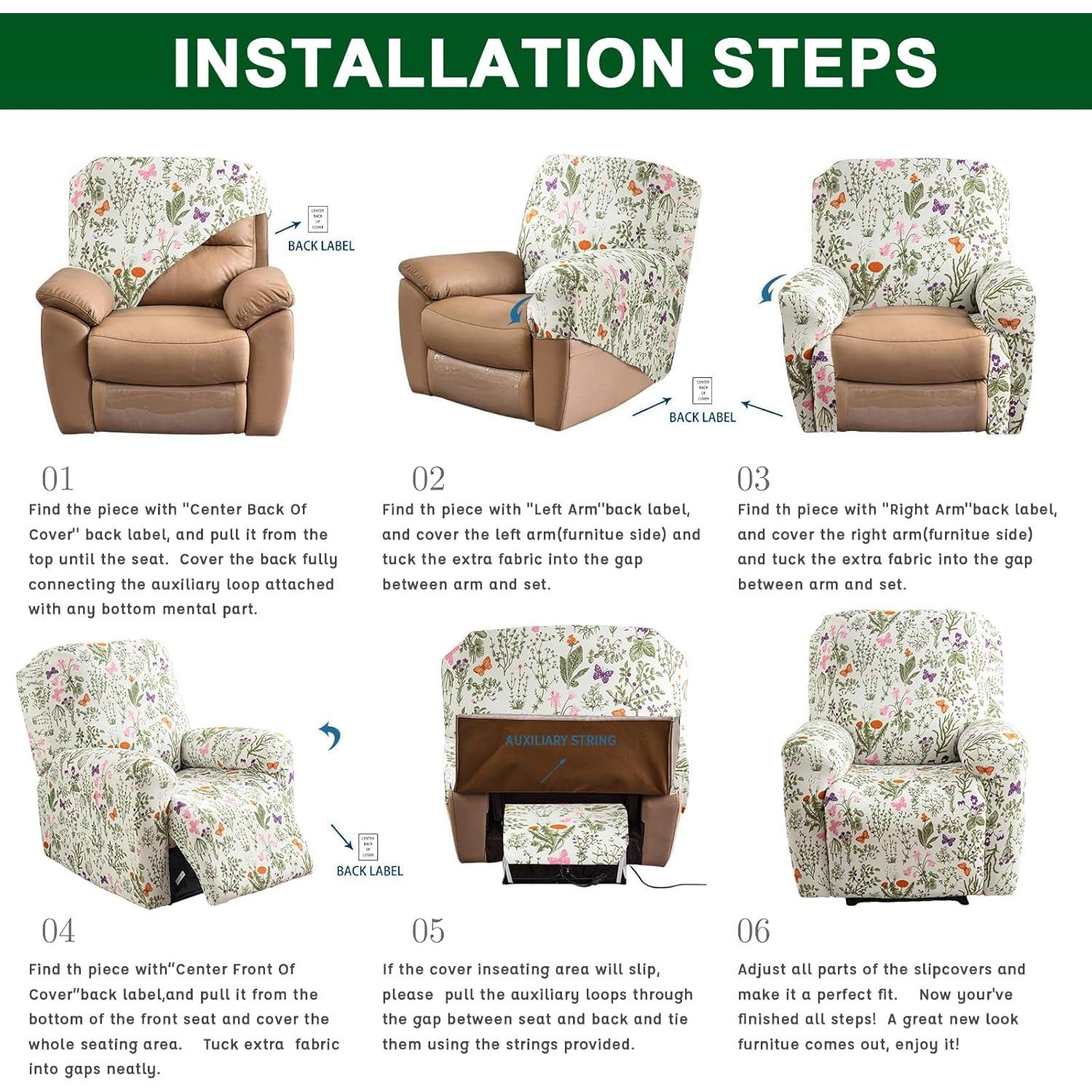 Funda Reclinable CRFATOP 4 Piezas Antideslizante Floral 1 Plaza