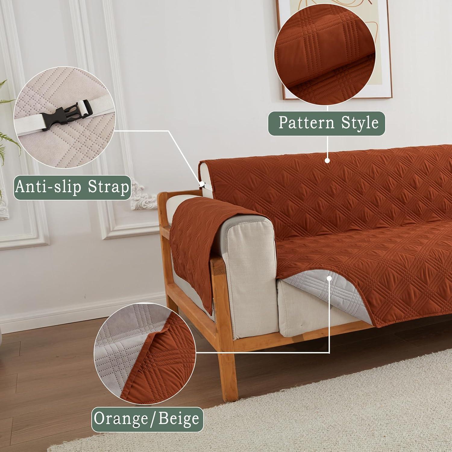 Funda de Sofá Qubjus Reversible 3 Cojines Naranja-Marrón