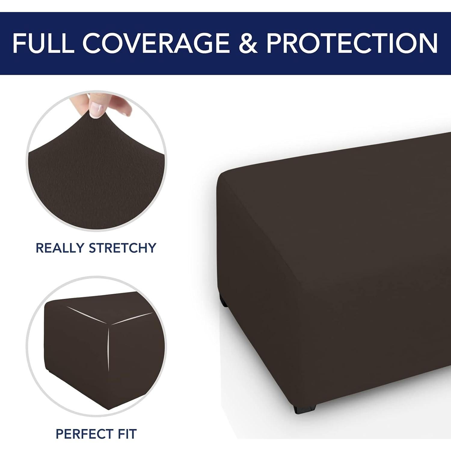 Funda de Ottoman PureFit Rectangular Pequeña Chocolate Antideslizante
