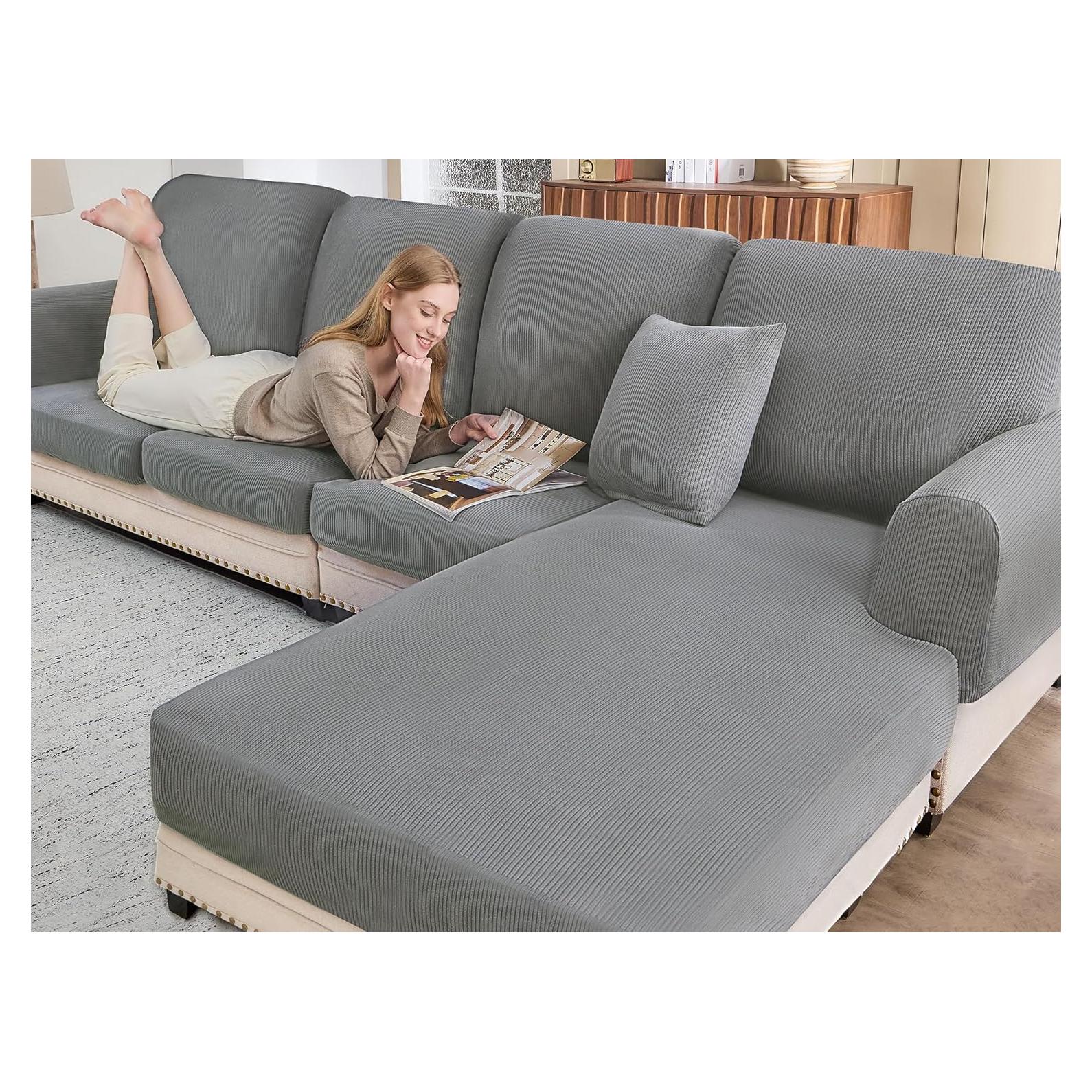 Fundas de Sofá Seccional BT.WA 3 Piezas Lavables Gris Claro