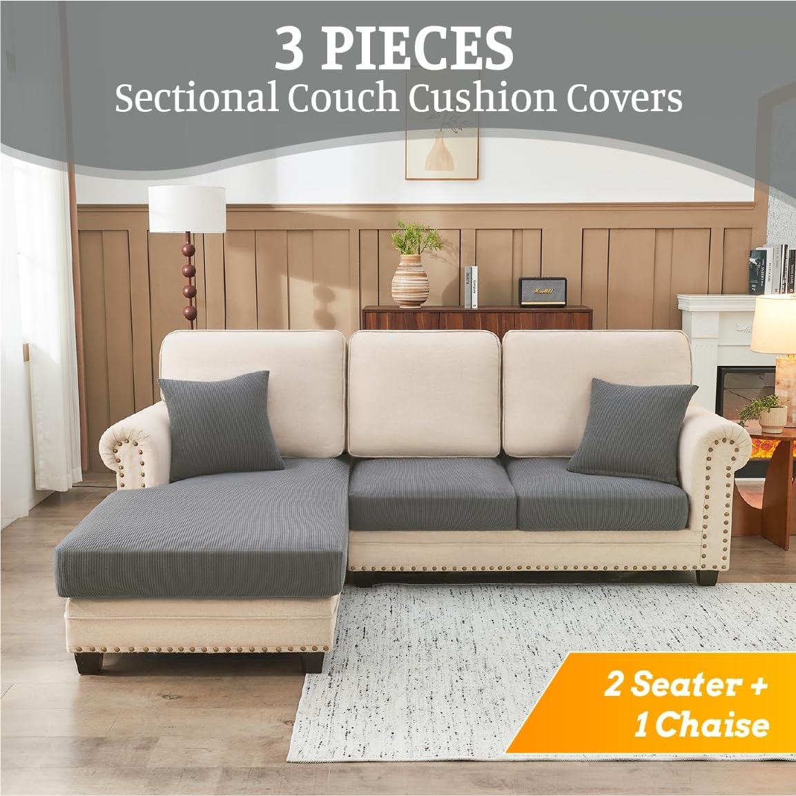 Fundas de Sofá Seccional BT.WA 3 Piezas Lavables Gris Claro