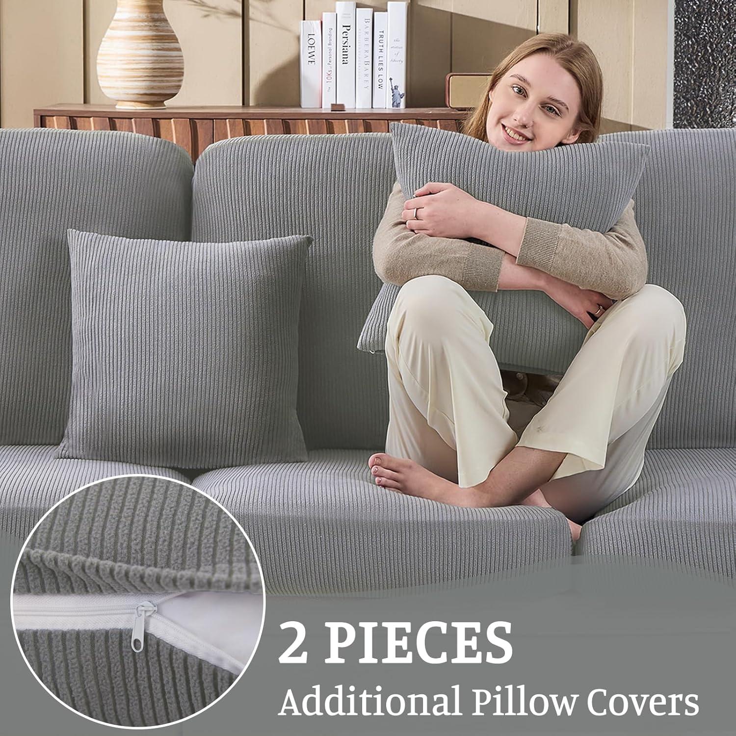 Fundas de Sofá Seccional BT.WA 3 Piezas Lavables Gris Claro