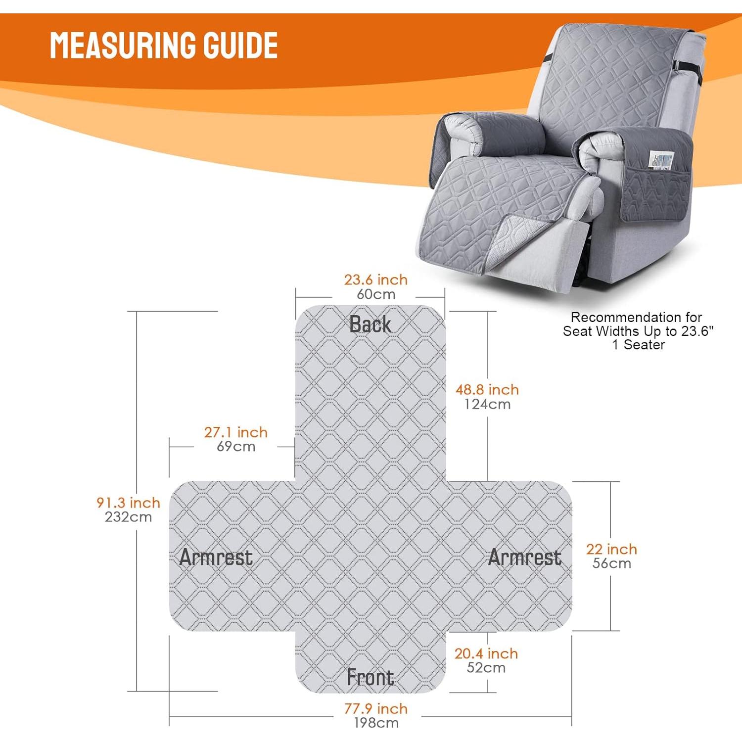 Funda de Sillón Reclinable VANSOFY 100% Impermeable 60 cm Gris
