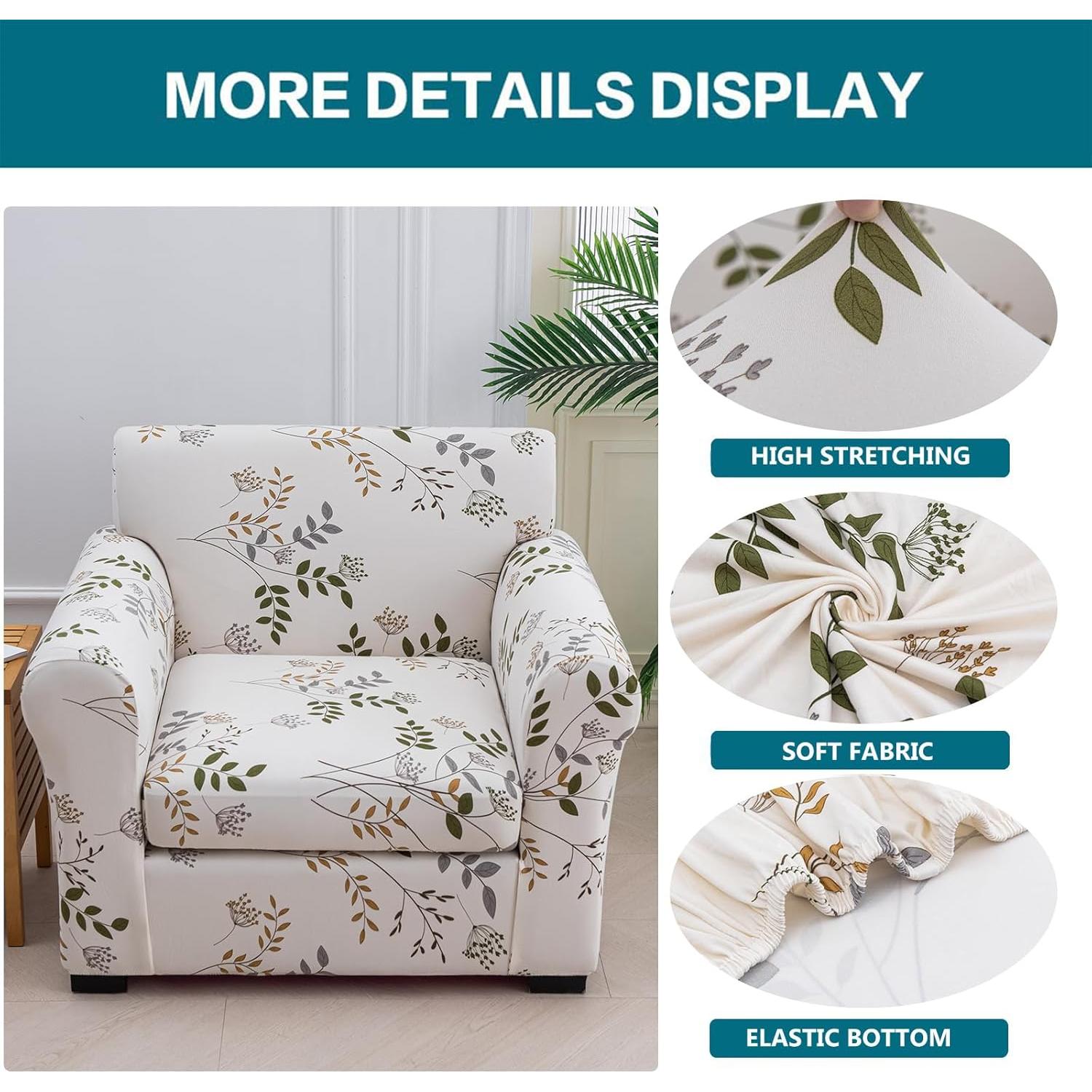 Funda de Sillón Elástica KRFOONN 2 Piezas Floral 94x122cm