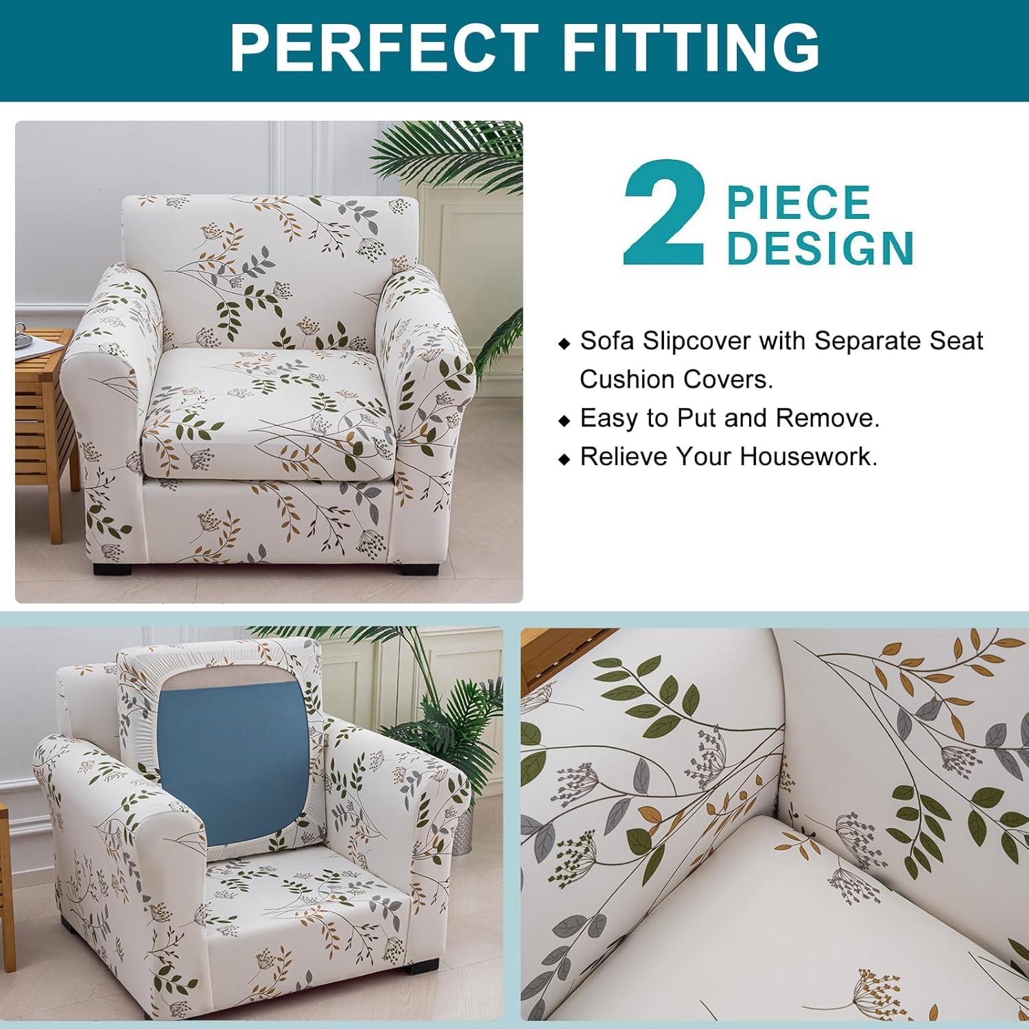 Funda de Sillón Elástica KRFOONN 2 Piezas Floral 94x122cm