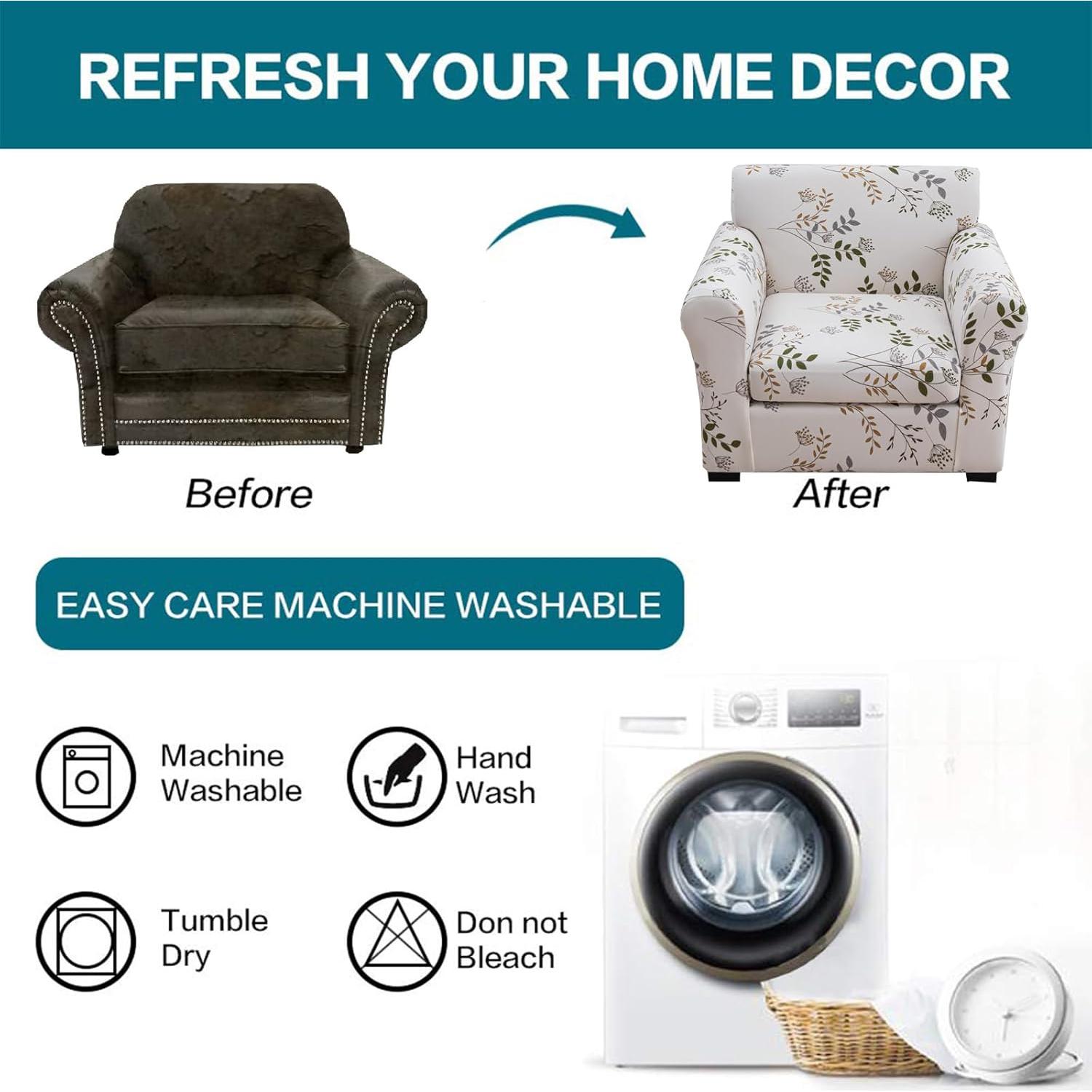 Funda de Sillón Elástica KRFOONN 2 Piezas Floral 94x122cm