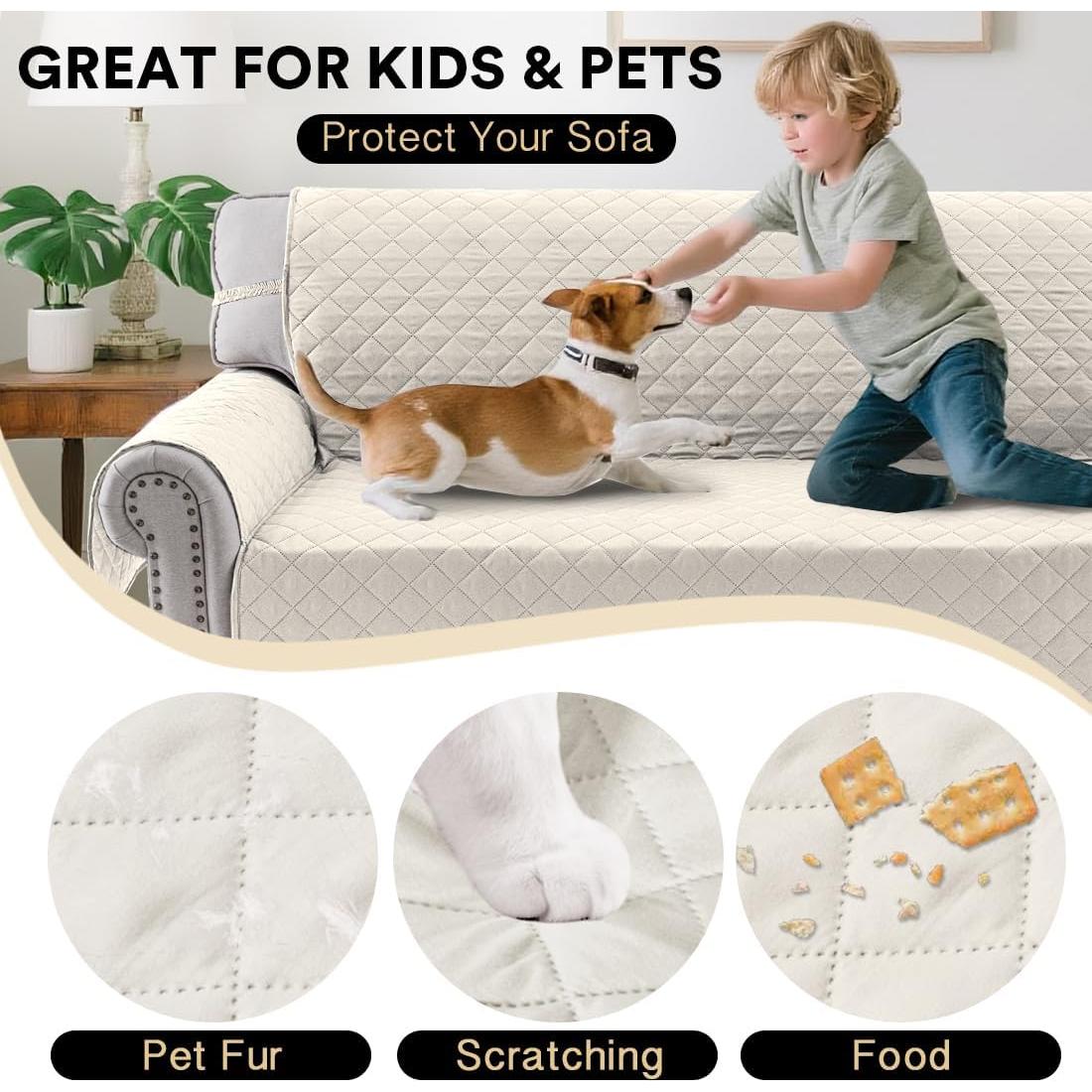 Funda de Sofá PrinceDeco Reversible 3 Cojines Lavable Marfil