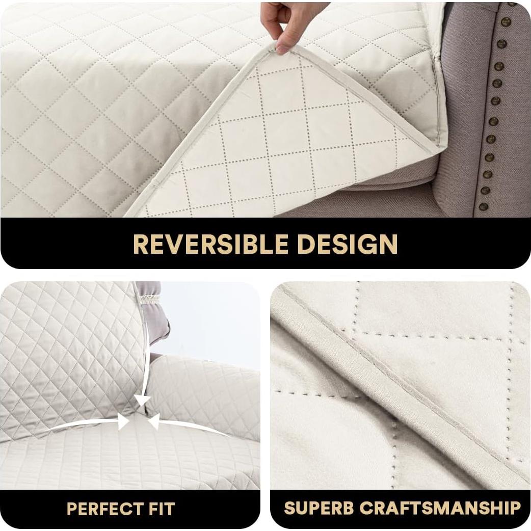 Funda de Sofá PrinceDeco Reversible 3 Cojines Lavable Marfil