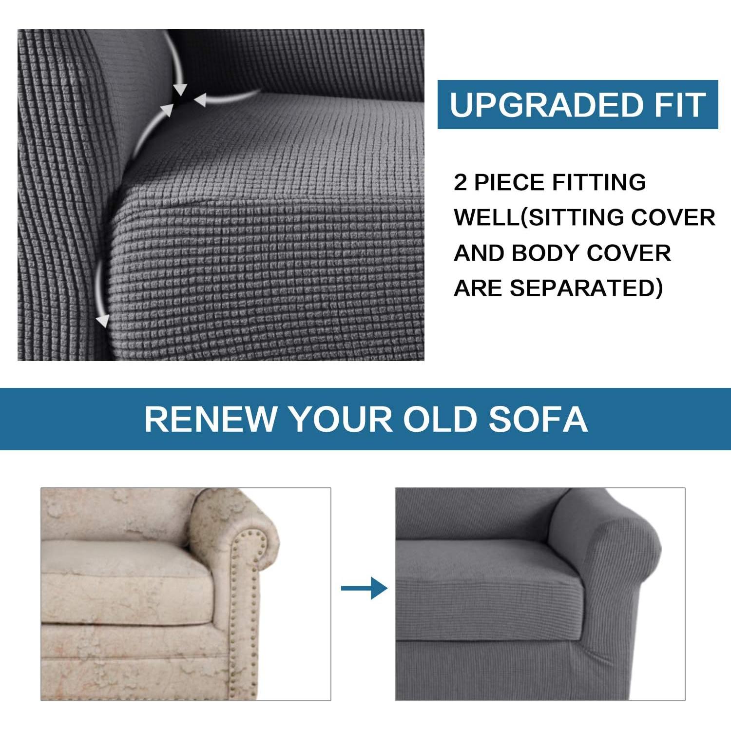 Funda de Sofá 2 Piezas H.VERSAILTEX Estiramiento Gris Carbón