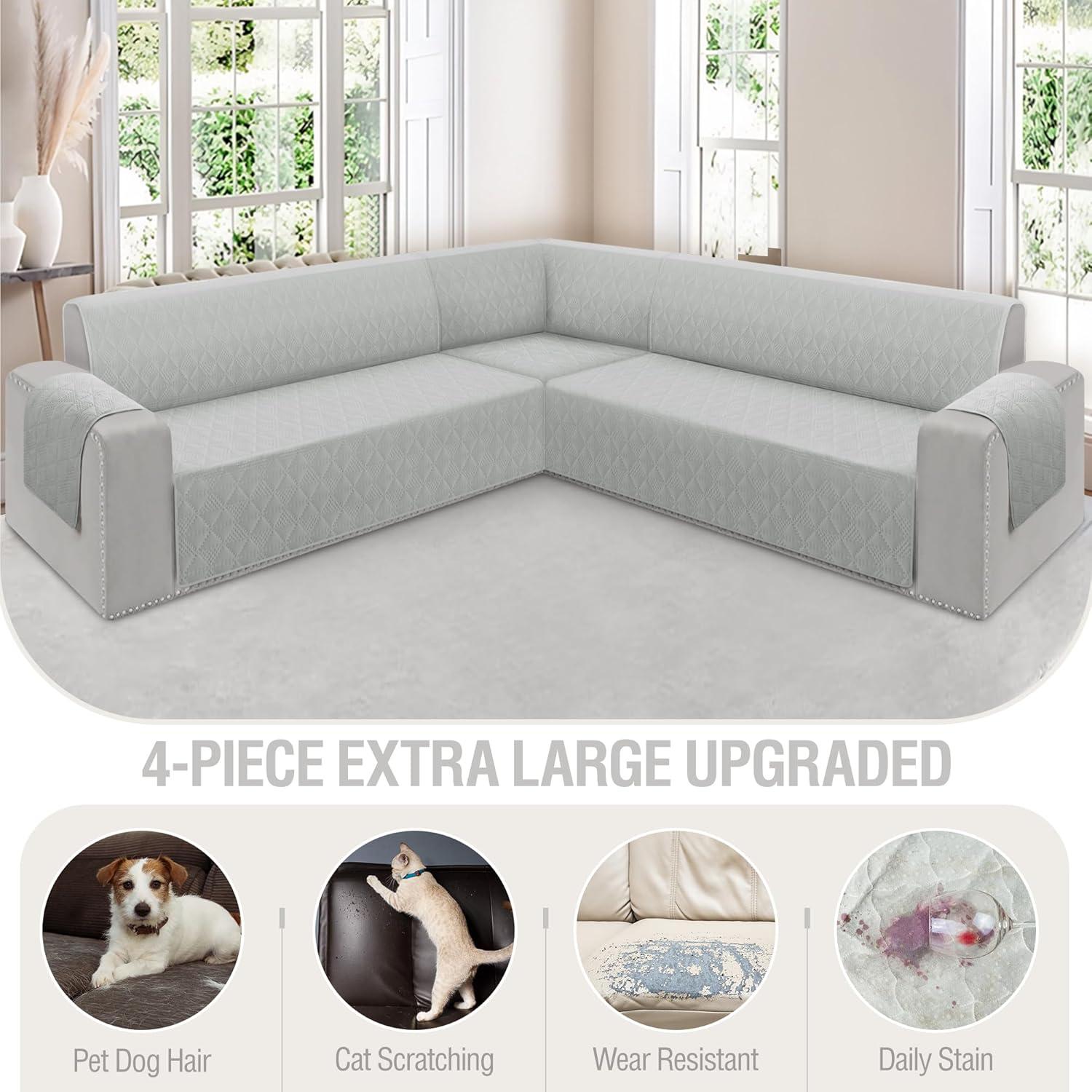 Funda de Sofá Seccional L ALIECOM Gris Claro Grande Reversible