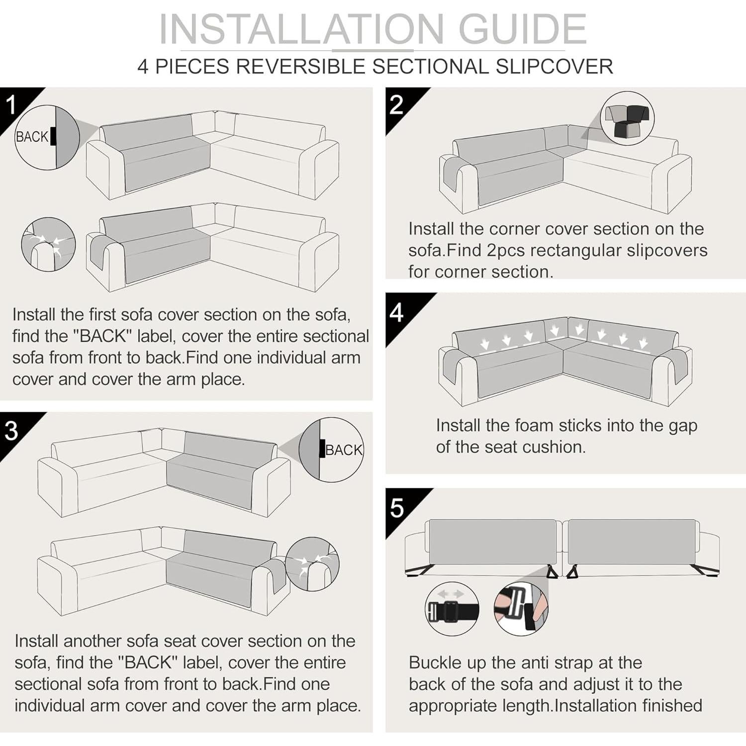 Funda de Sofá Seccional L ALIECOM Gris Claro Grande Reversible