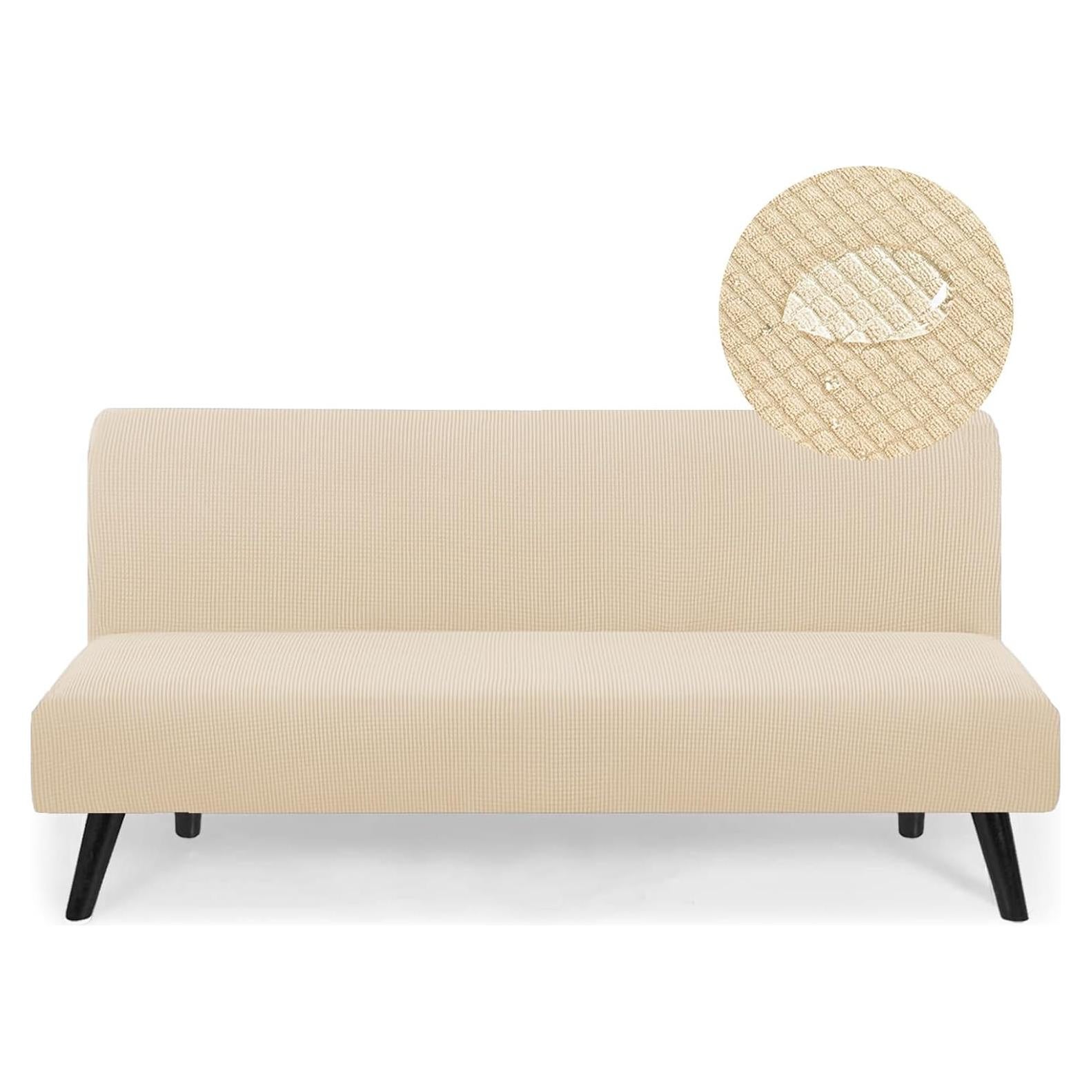 Funda de Sofá Futón TOPYUMH Marfil Elástica y Repelente al Agua