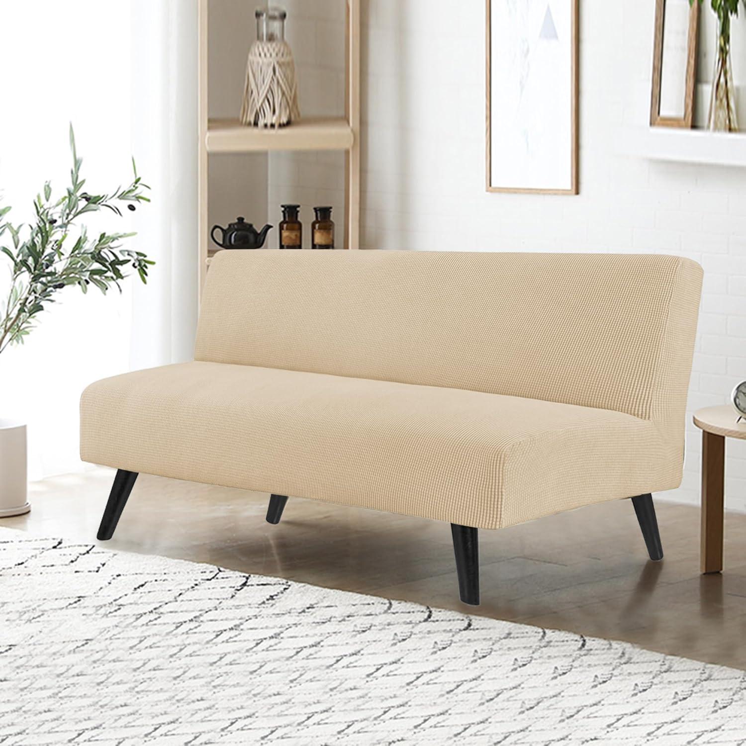 Funda de Sofá Futón TOPYUMH Marfil Elástica y Repelente al Agua