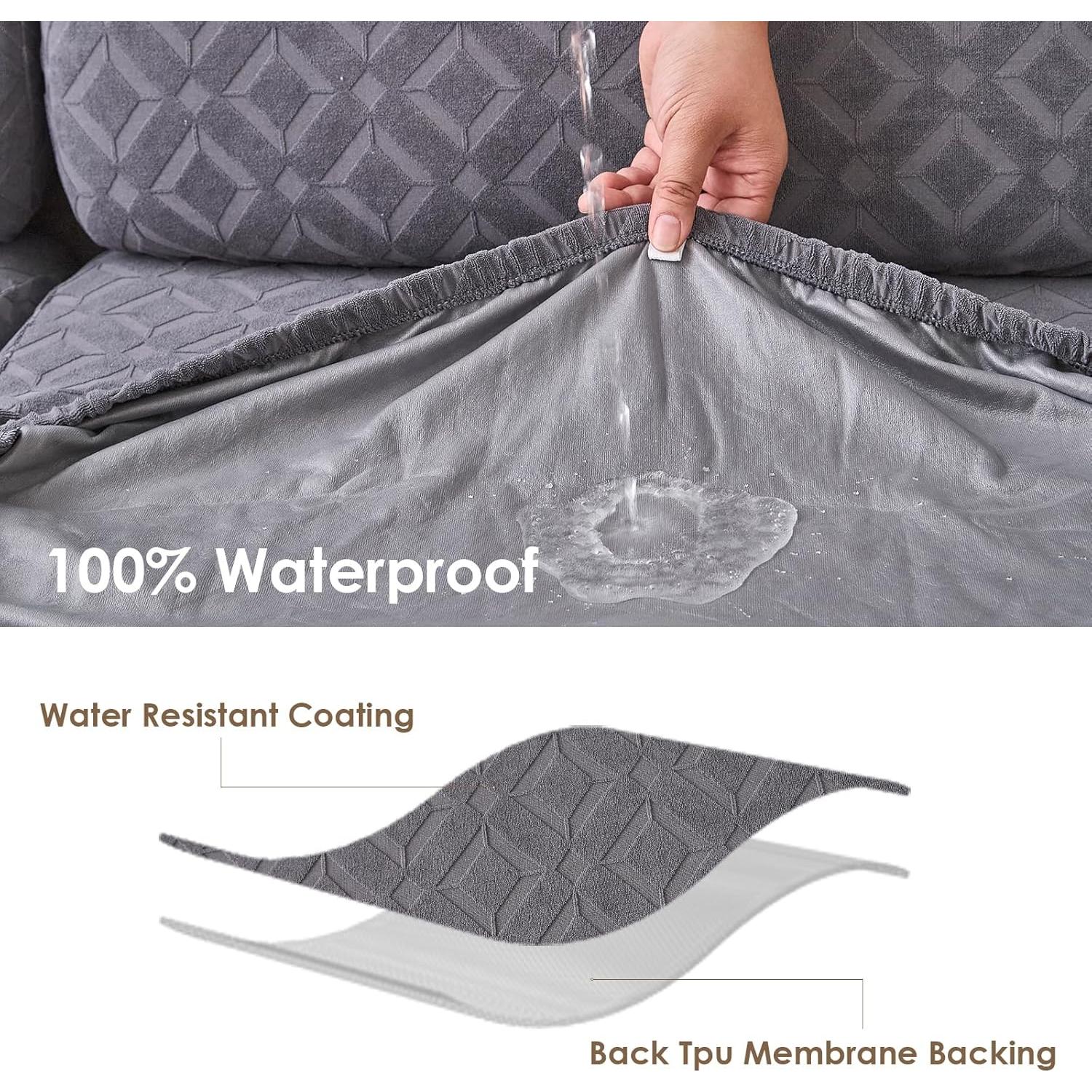 Couch Cushion Covers Waterproof, Couch Covers for 3 Cushion Couch Sofa Pet Friendly, Stretch Sectional Couch Covers Non Slip, Washable, Sofa Slipcovers with Elastic Bottom (3 Seater + 1 Chaise)