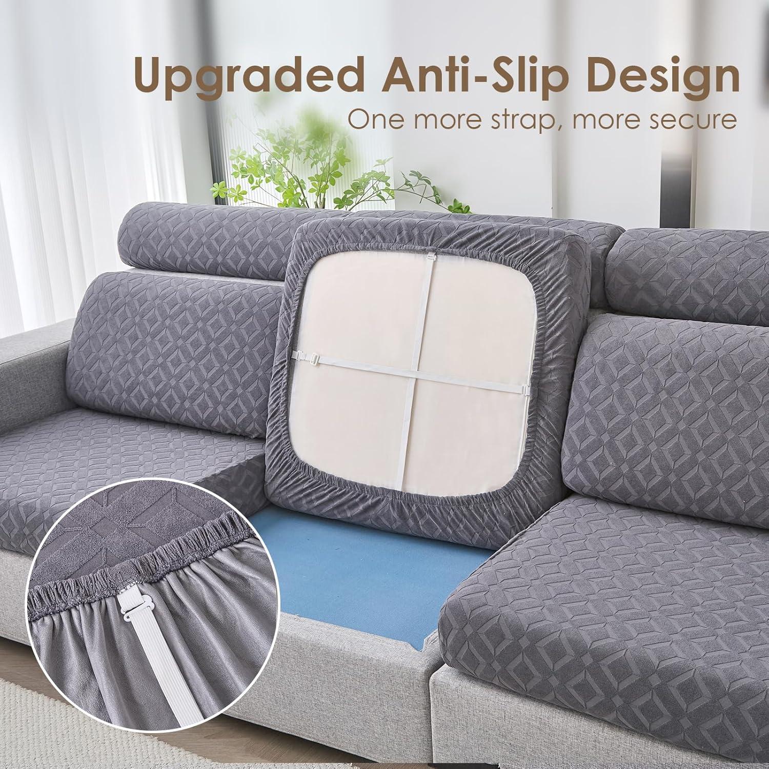 Couch Cushion Covers Waterproof, Couch Covers for 3 Cushion Couch Sofa Pet Friendly, Stretch Sectional Couch Covers Non Slip, Washable, Sofa Slipcovers with Elastic Bottom (3 Seater + 1 Chaise)