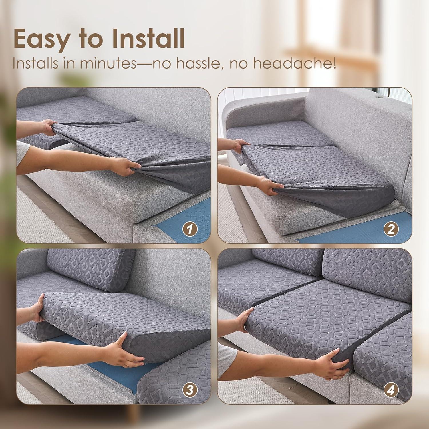 Couch Cushion Covers Waterproof, Couch Covers for 3 Cushion Couch Sofa Pet Friendly, Stretch Sectional Couch Covers Non Slip, Washable, Sofa Slipcovers with Elastic Bottom (3 Seater + 1 Chaise)