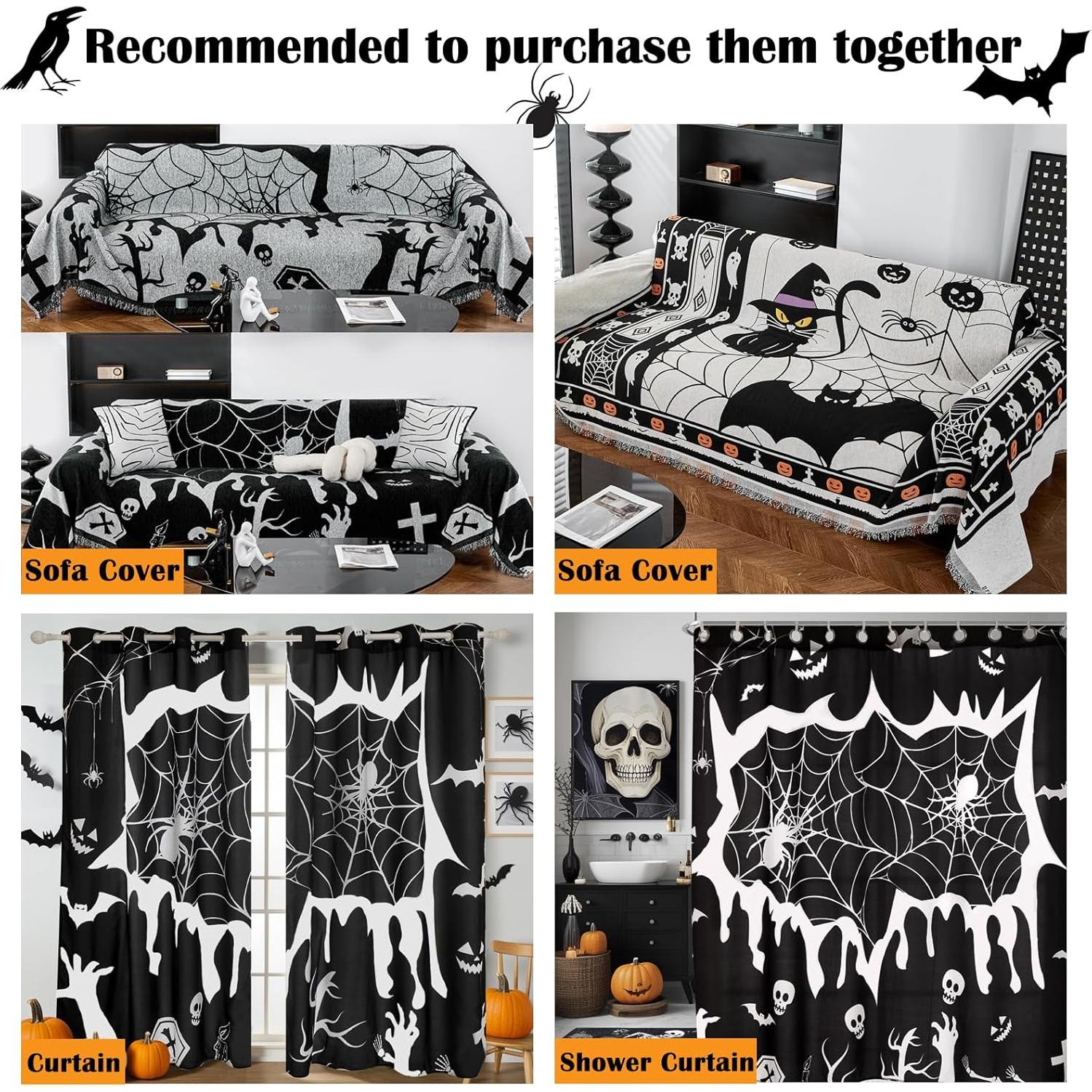 Funda de Sofá EVENHUG Halloween Negra Acolchada Lavable